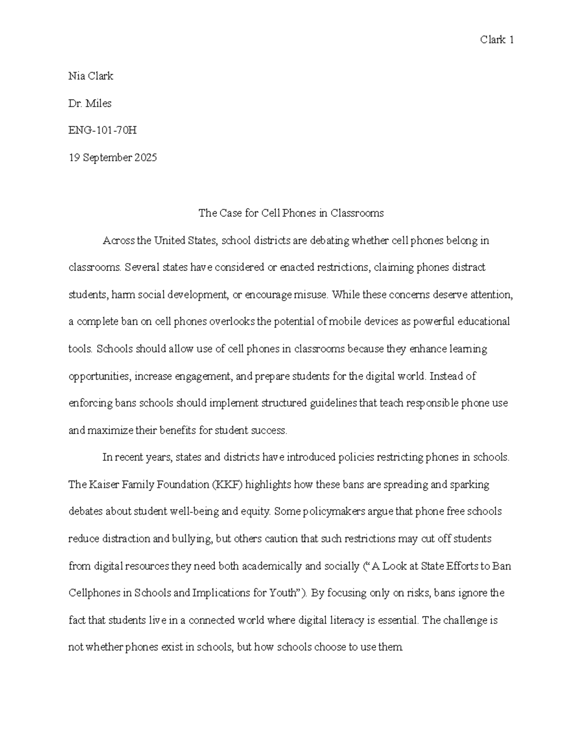 Proposal Argument Research Paper Rough Draft: The Case for Cell Phones ...