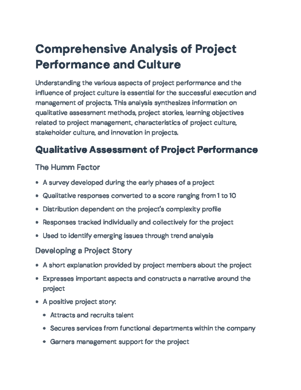 Qualitative Assessment of Project Performance and Culture Analysis ...