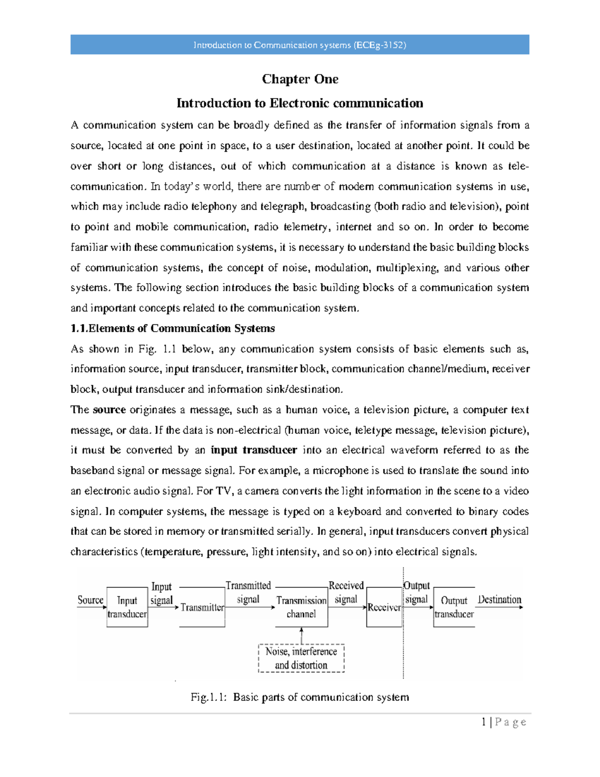 Introduction to communication system - Chapter One Introduction to ...