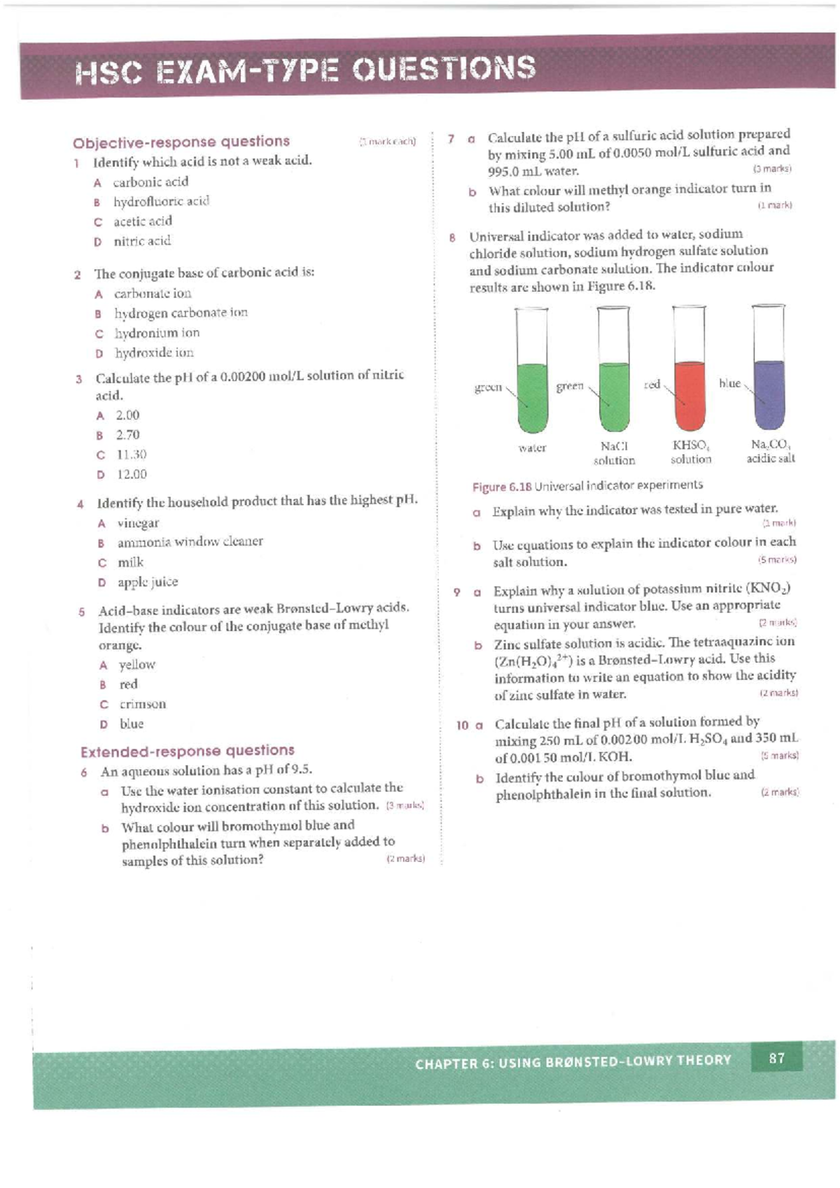 PH calculations 2 - Mod 6 pH calc - HSC QUESTIONS questions (1 mark ...