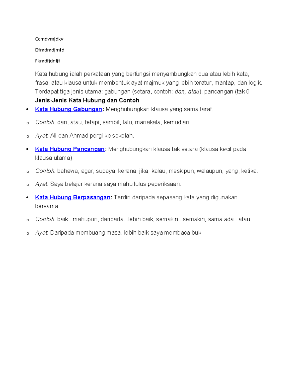 Kata Hubung dan Contoh: DDDE - Studocu