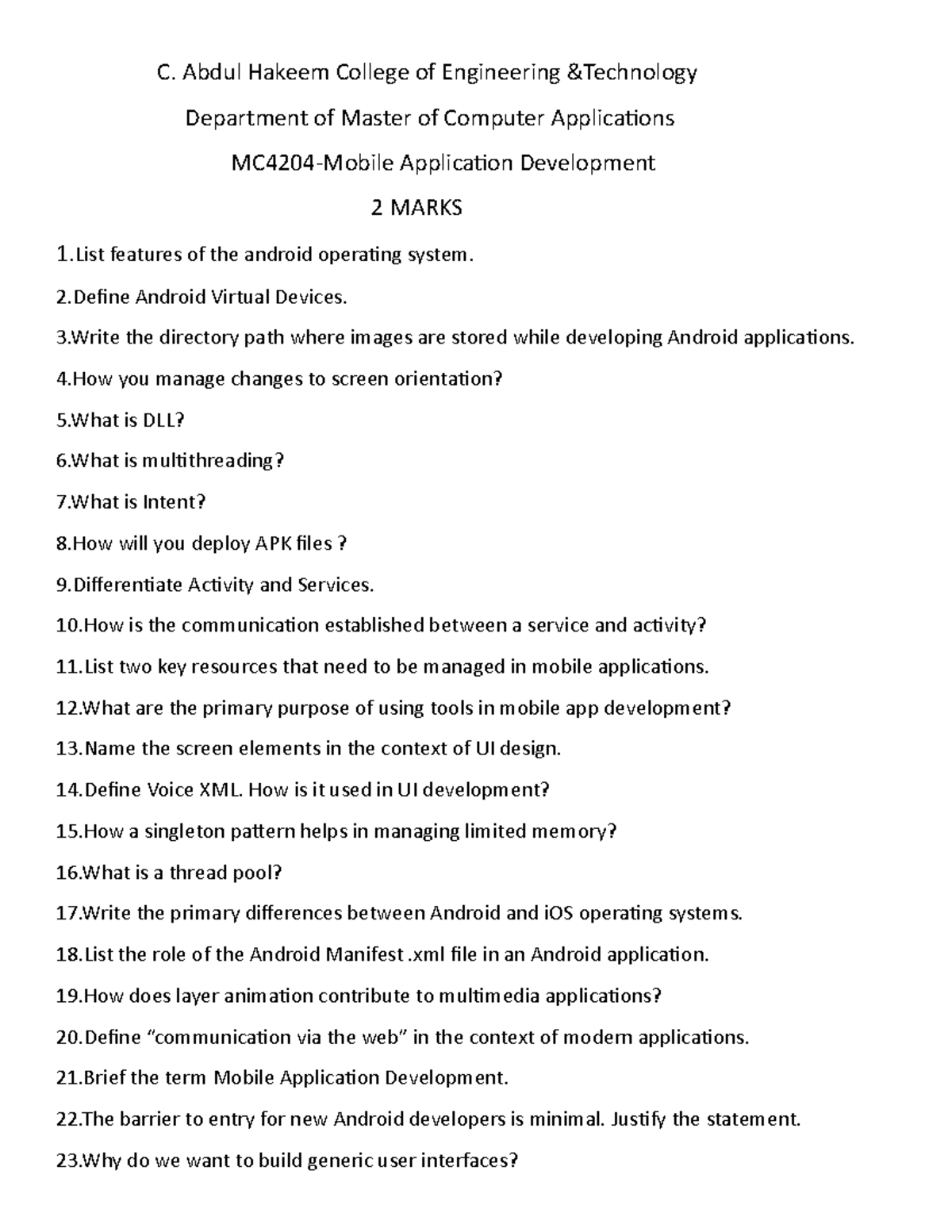 MAD 2 - Application Development: Key Concepts & Features in Android ...