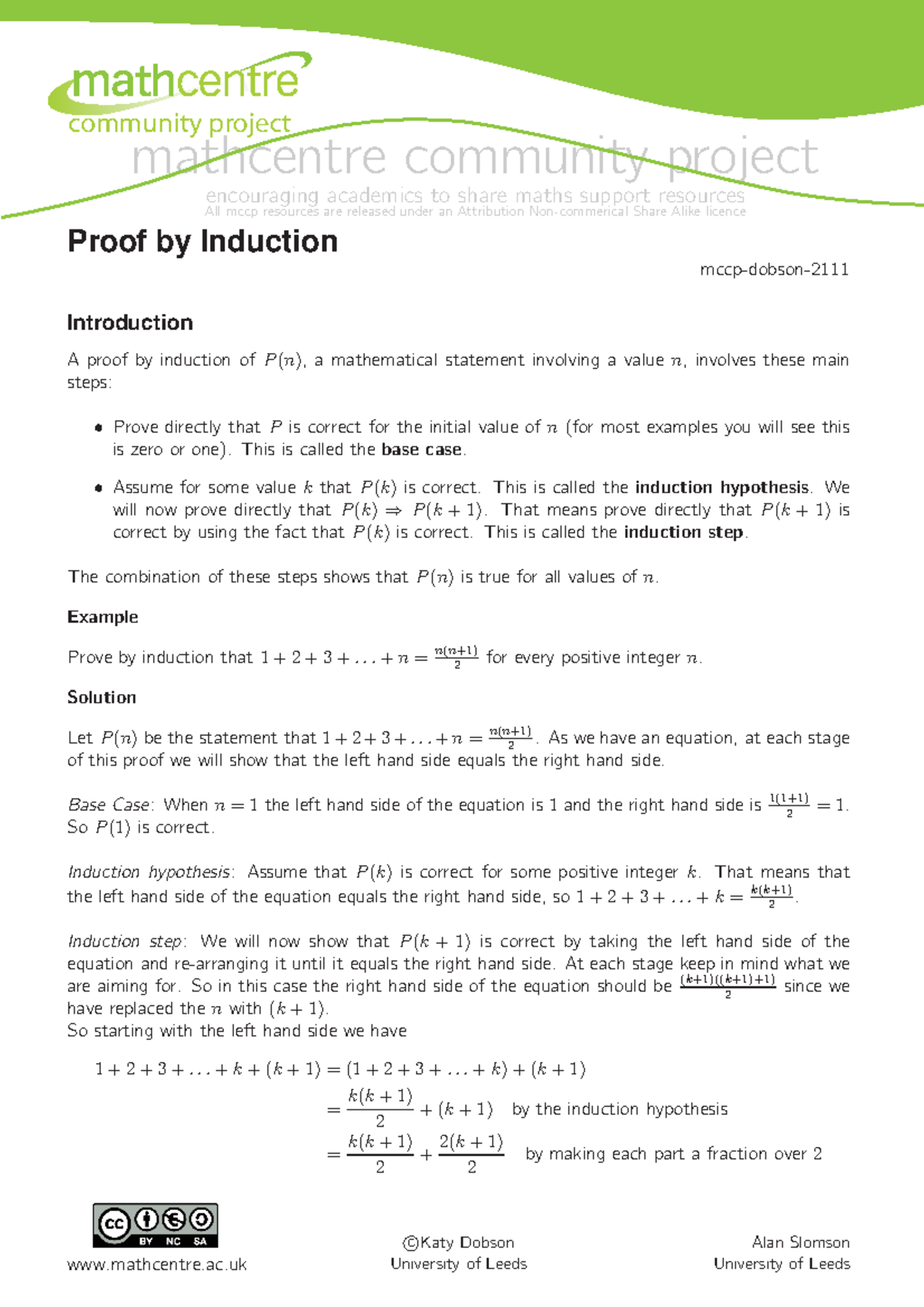 Proof by Induction - mathcentre community project encouraging academics ...