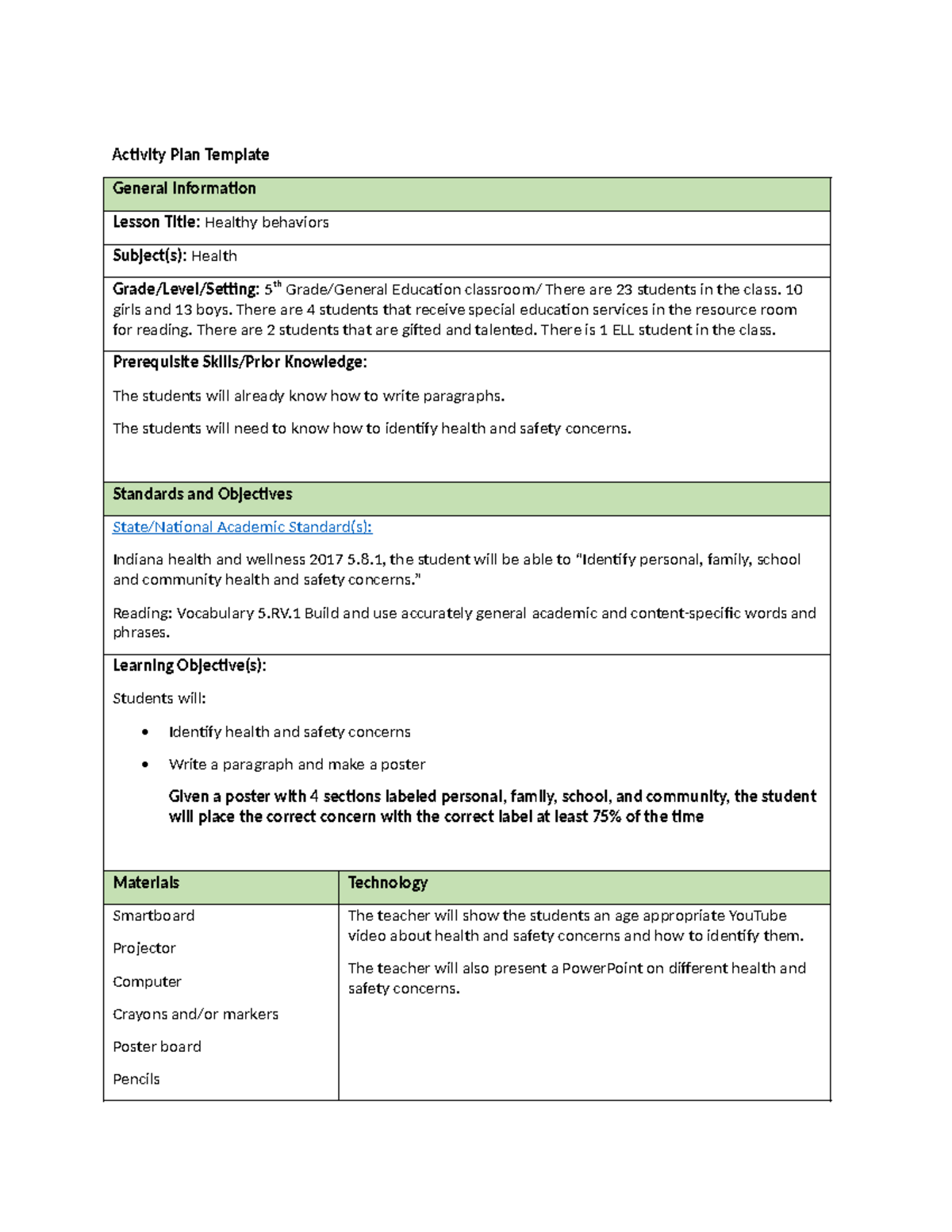task 1 passed1! - Activity Plan Template General Information Lesson ...