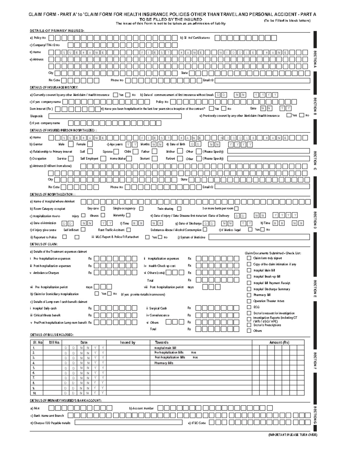 SAFE WAY Health Insurance Claim Form - Part A - Studocu