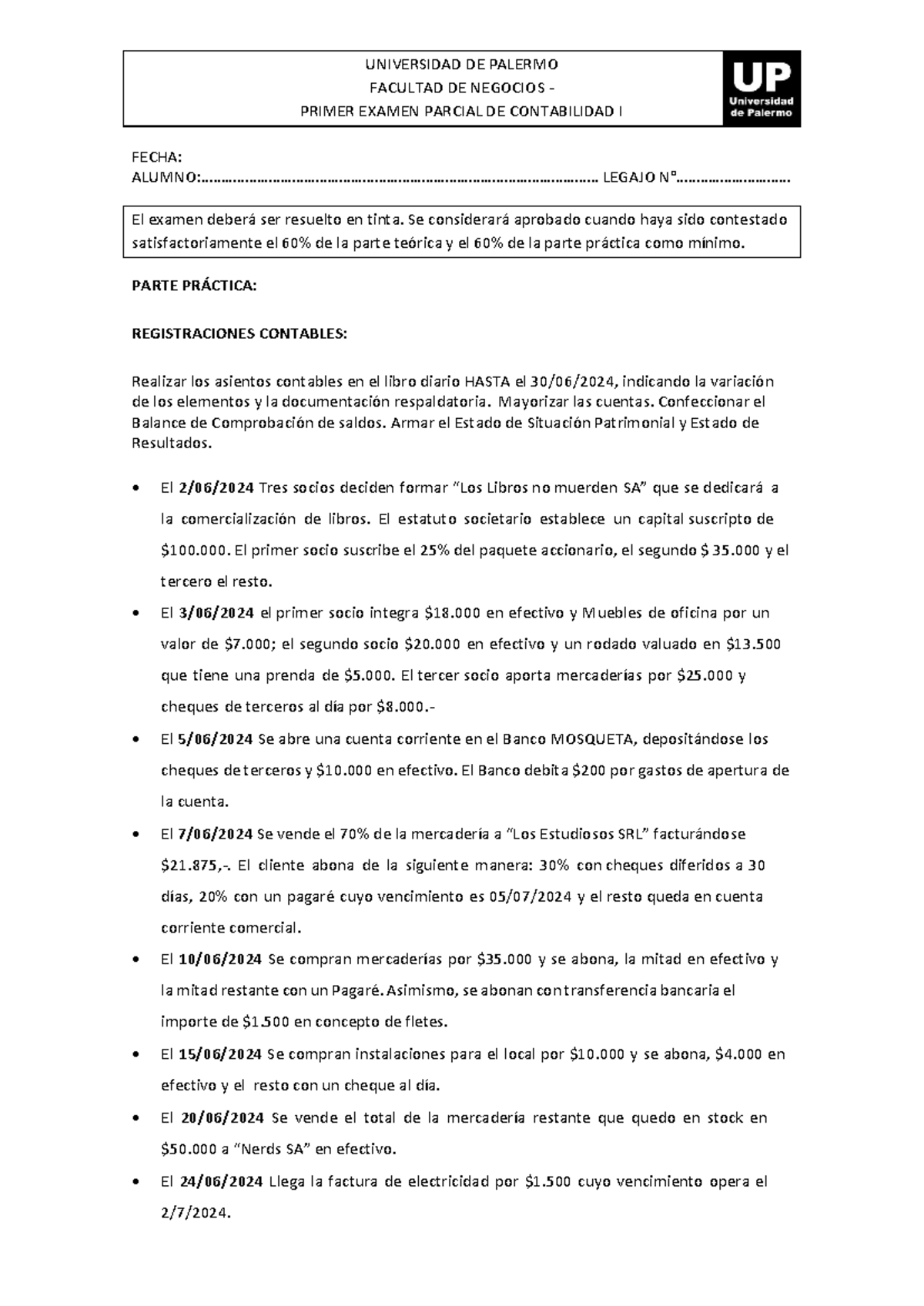 Contabilidad I - Primer Examen Parcial 1C 2025 - Presencial - Studocu