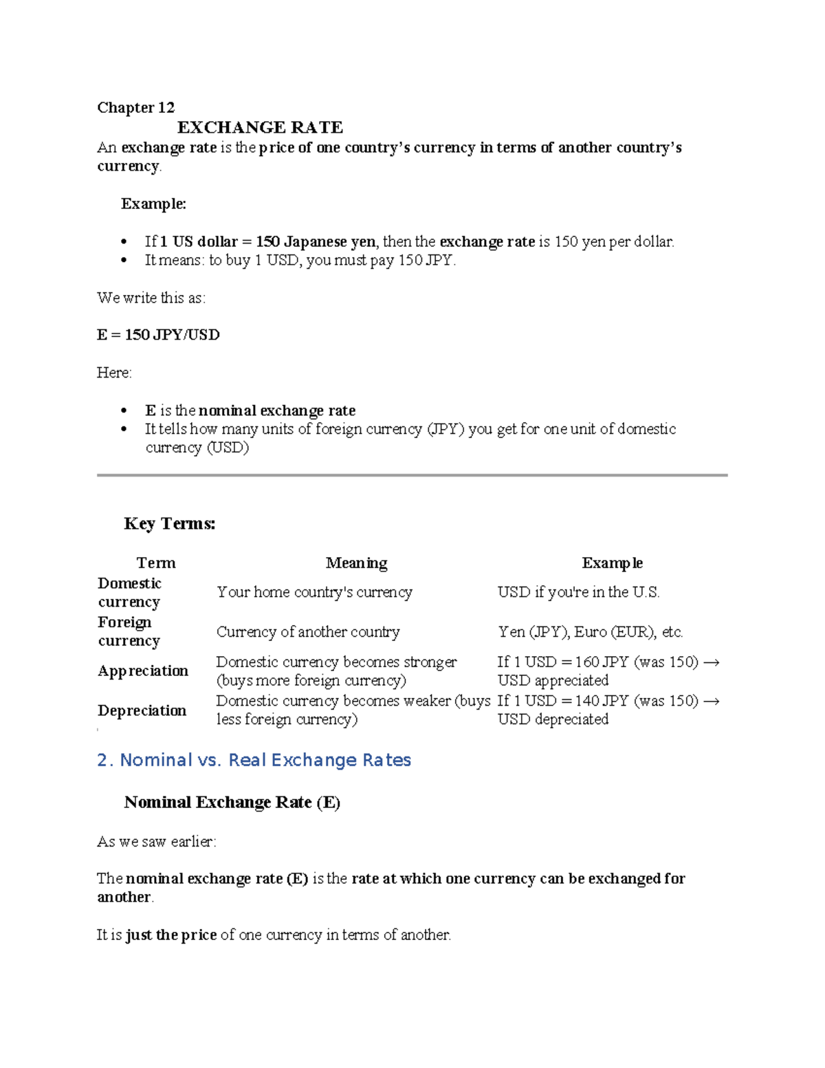 Chapter 12: Exchange Rate Dynamics - Key Concepts and Examples (ECO 101 ...