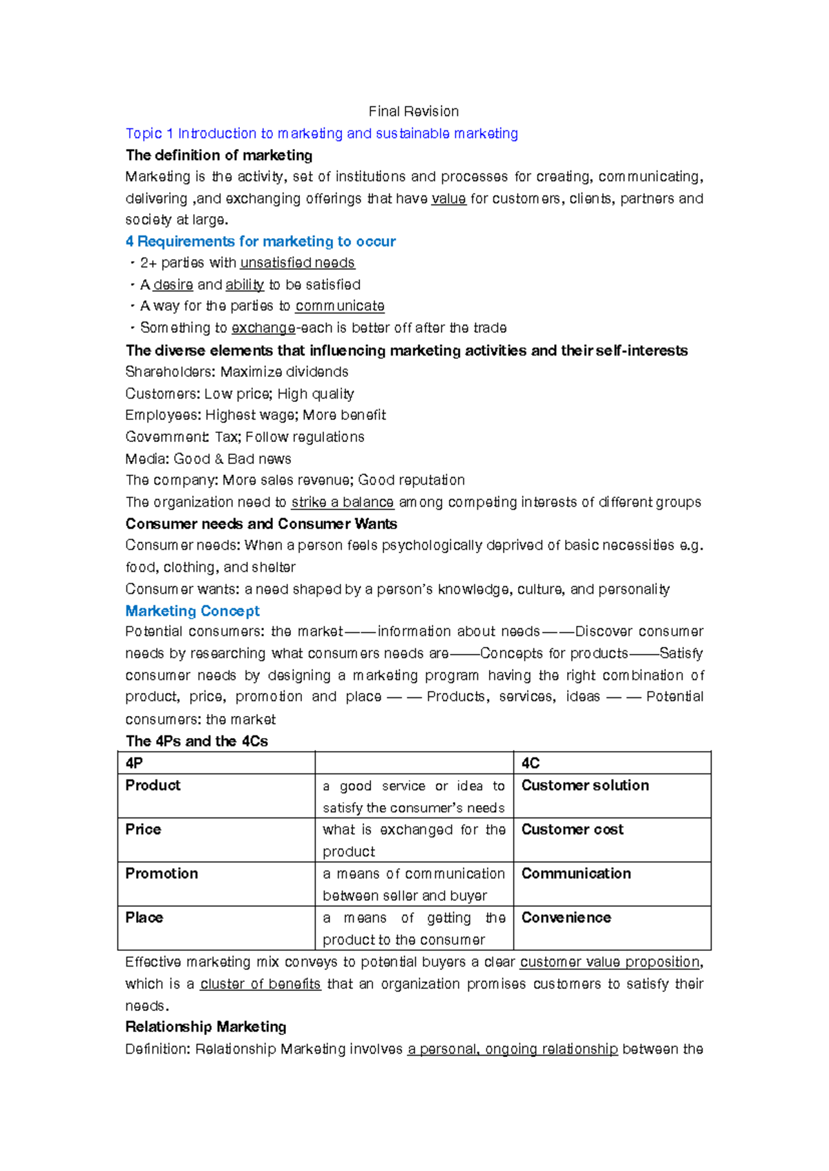 MKT 101: Final Revision on Marketing Concepts and Strategies - Studocu