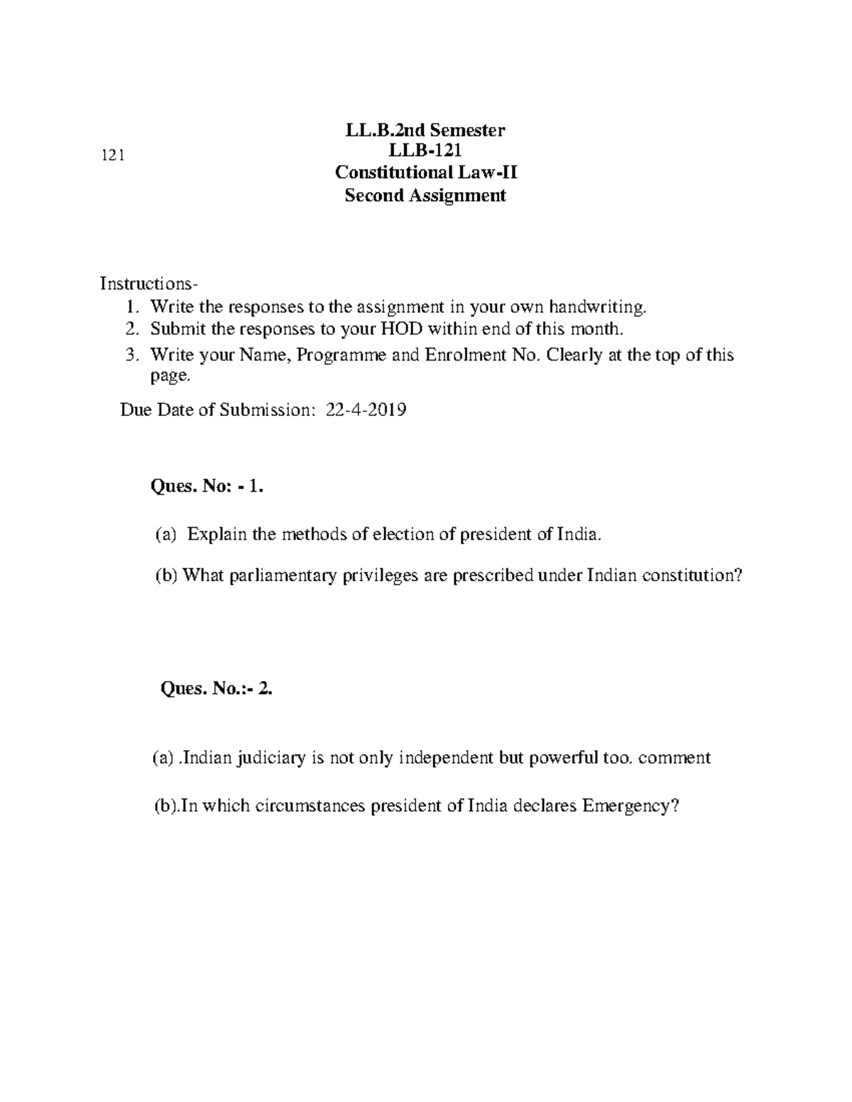 LLB 2nd Semester - Second Assignment Overview for Law Subjects - Studocu