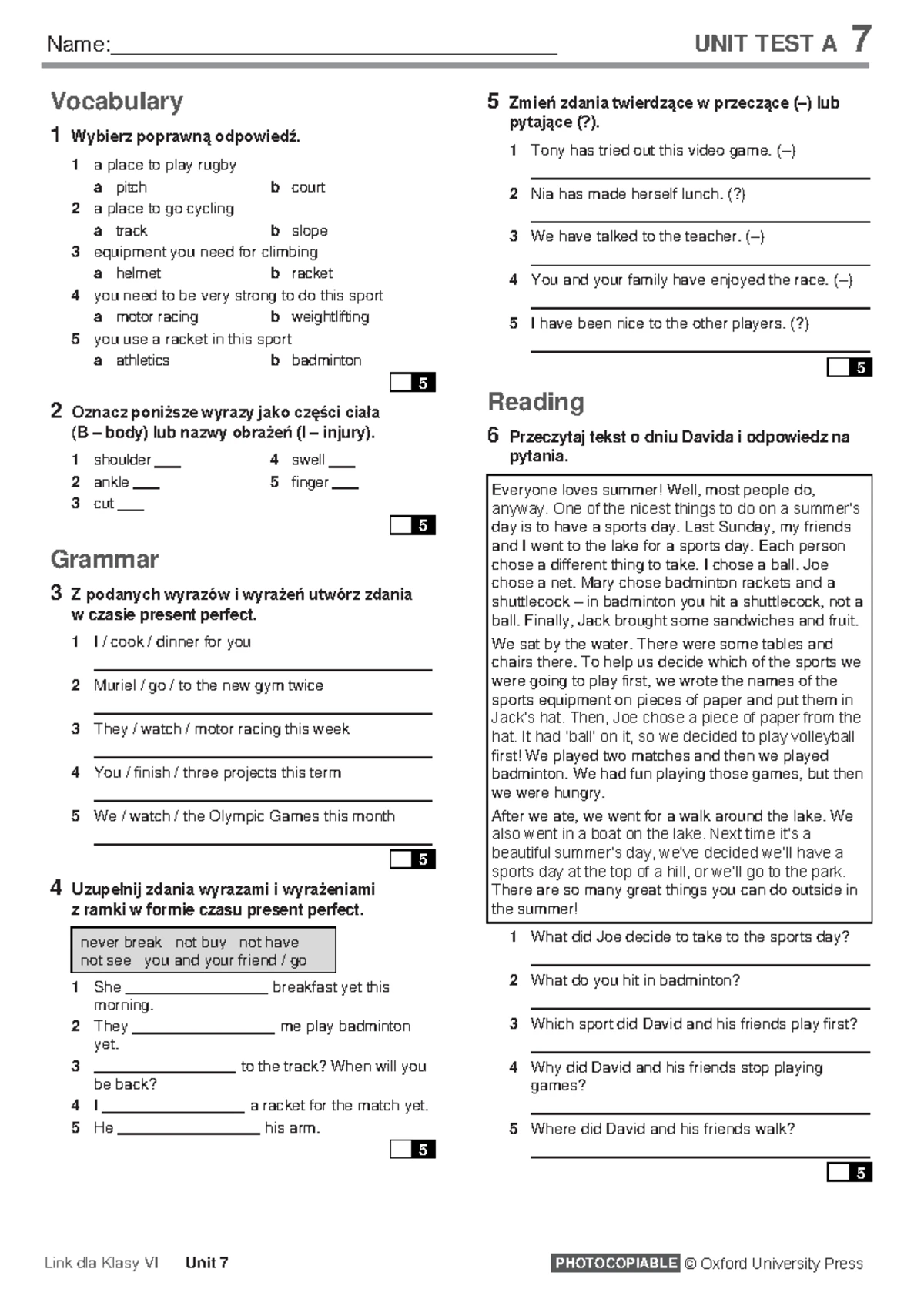 U4 Unit Test A: Vocabulary and Grammar Practice for Students - Studocu