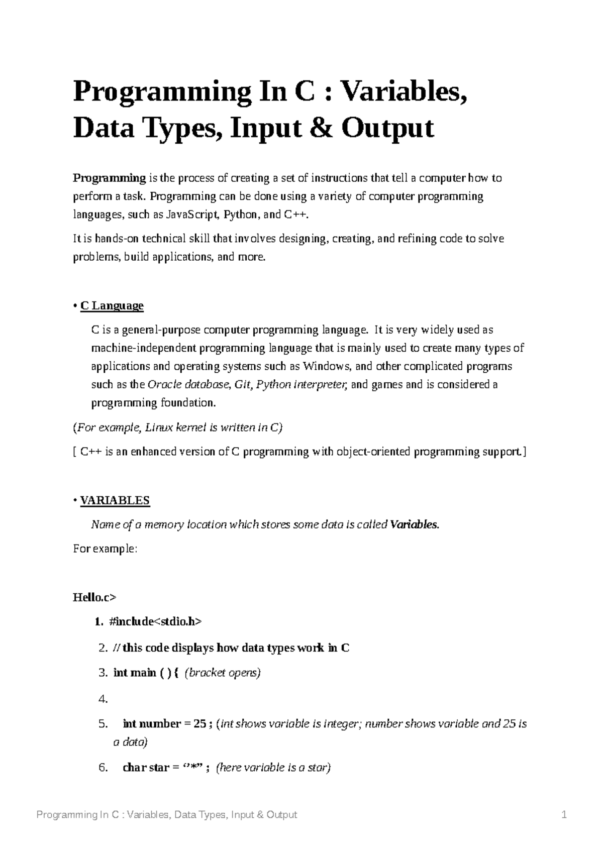 Programming In C Variables Data Types Input Output   Programming ...