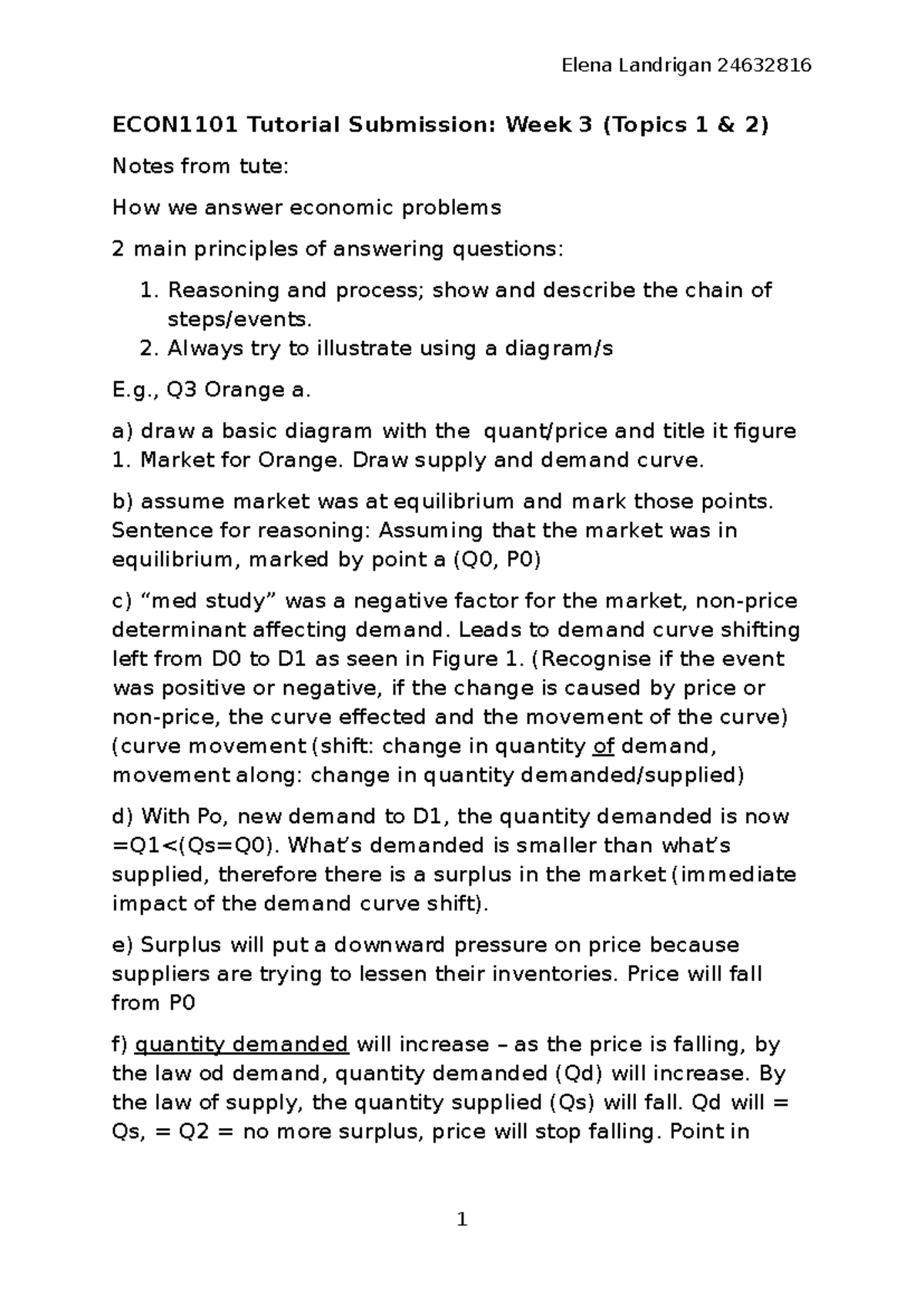 ECON1101 Tutorial 1 - Econ Tute 1 answers for Sem 1 2025 - ECON1101 ...