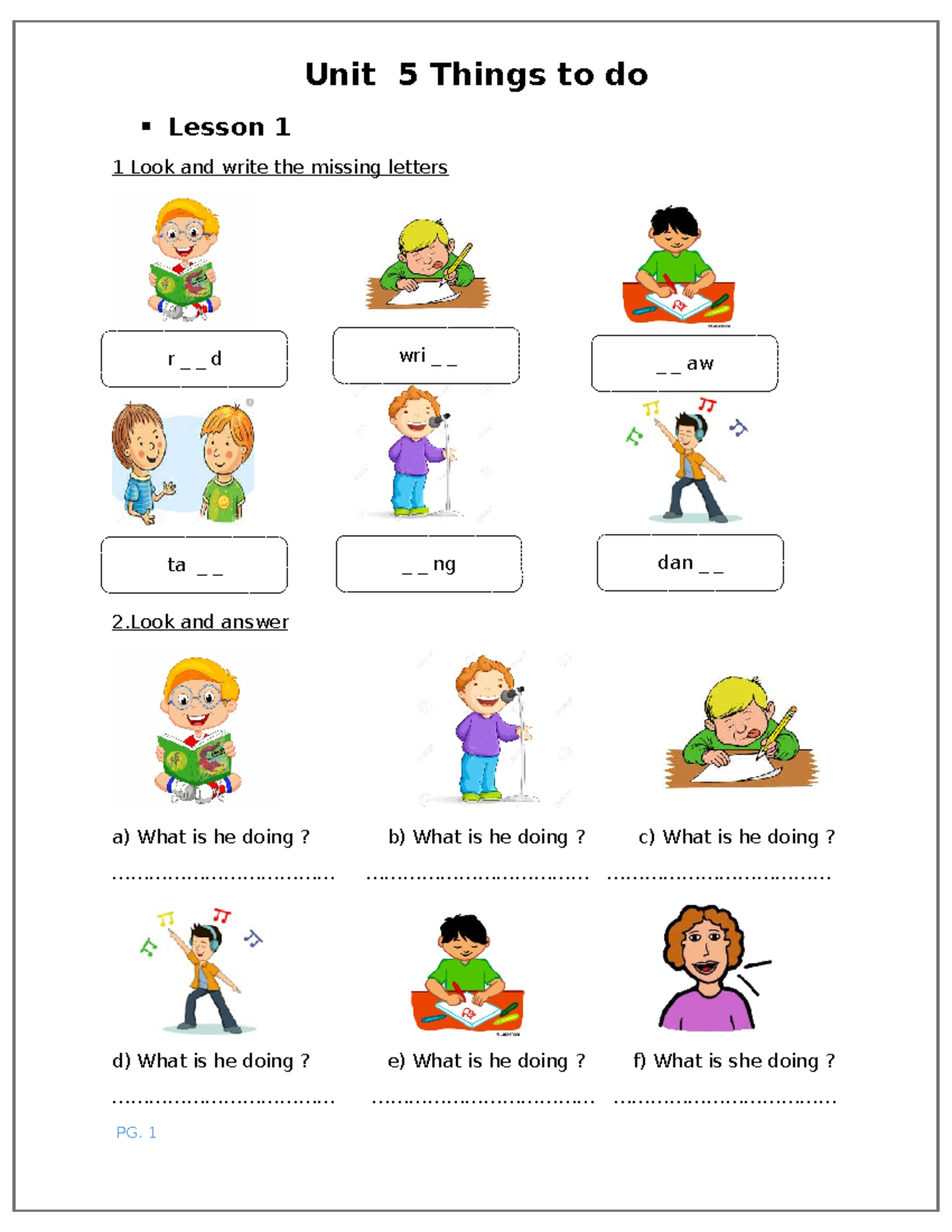 Unit 5 Lesson 1: Activities and Actions Exercises - Studocu