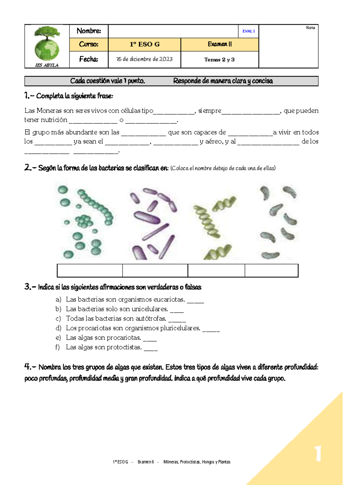 Los reinos de los microorganismos: Moneras, Protoctistas y Hongos - 1º ESO  G - Studocu