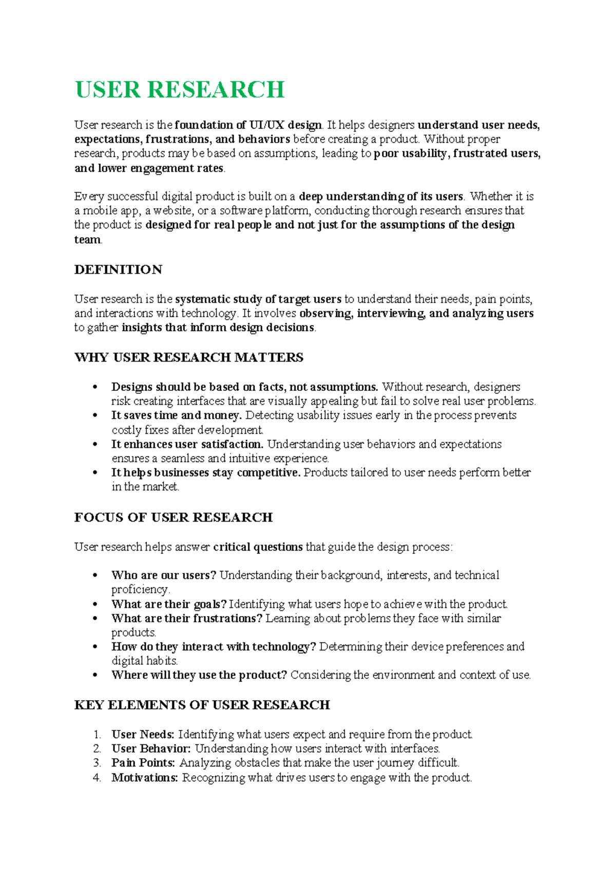 USER Research - USER RESEARCH User research is the foundation of UI/UX ...