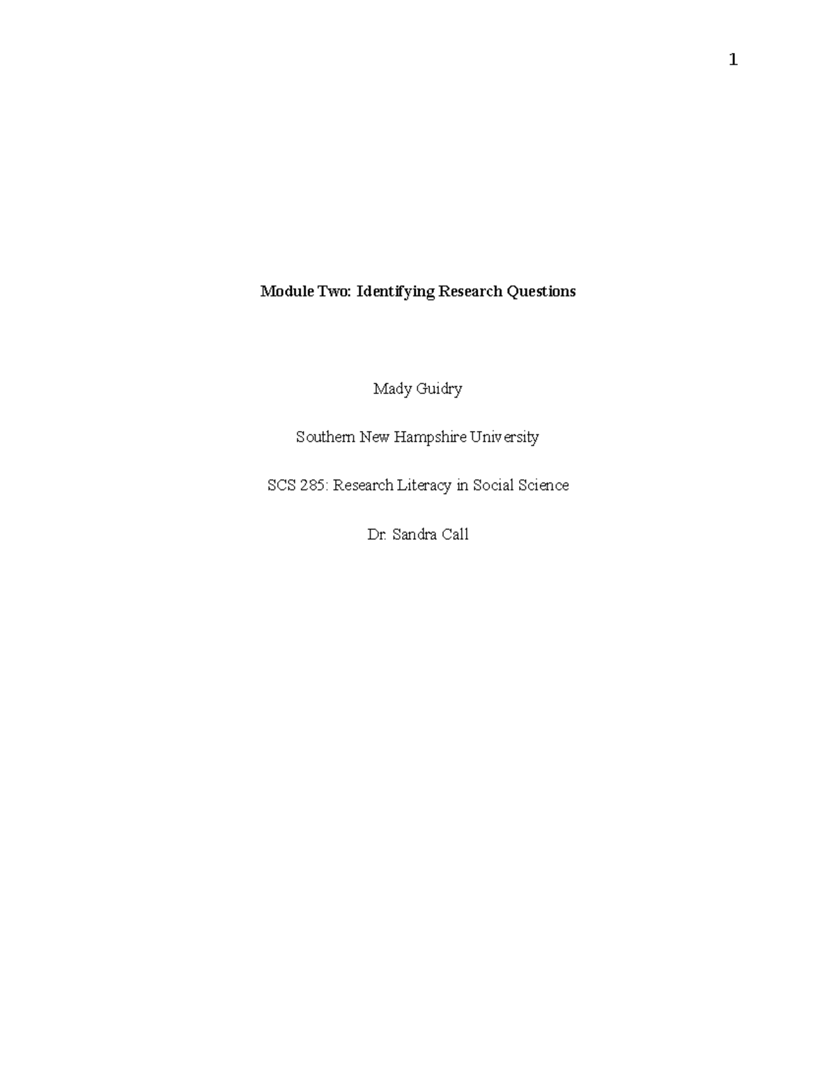 SCS 285: Identifying Key Research Questions in Social Science - Studocu