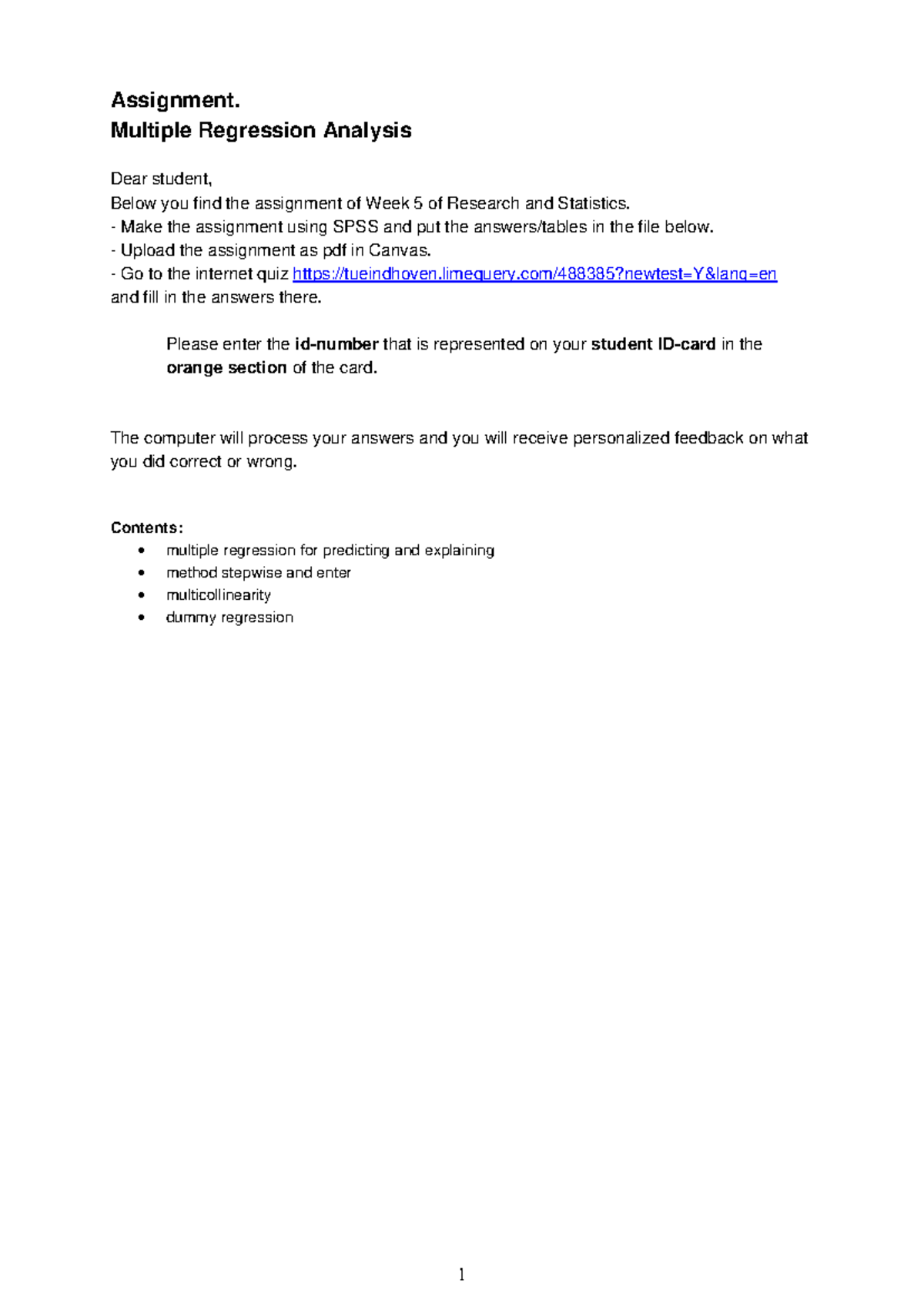 SPSS Assignment 6: Multiple Regression Analysis for Week 5 - Studeersnel