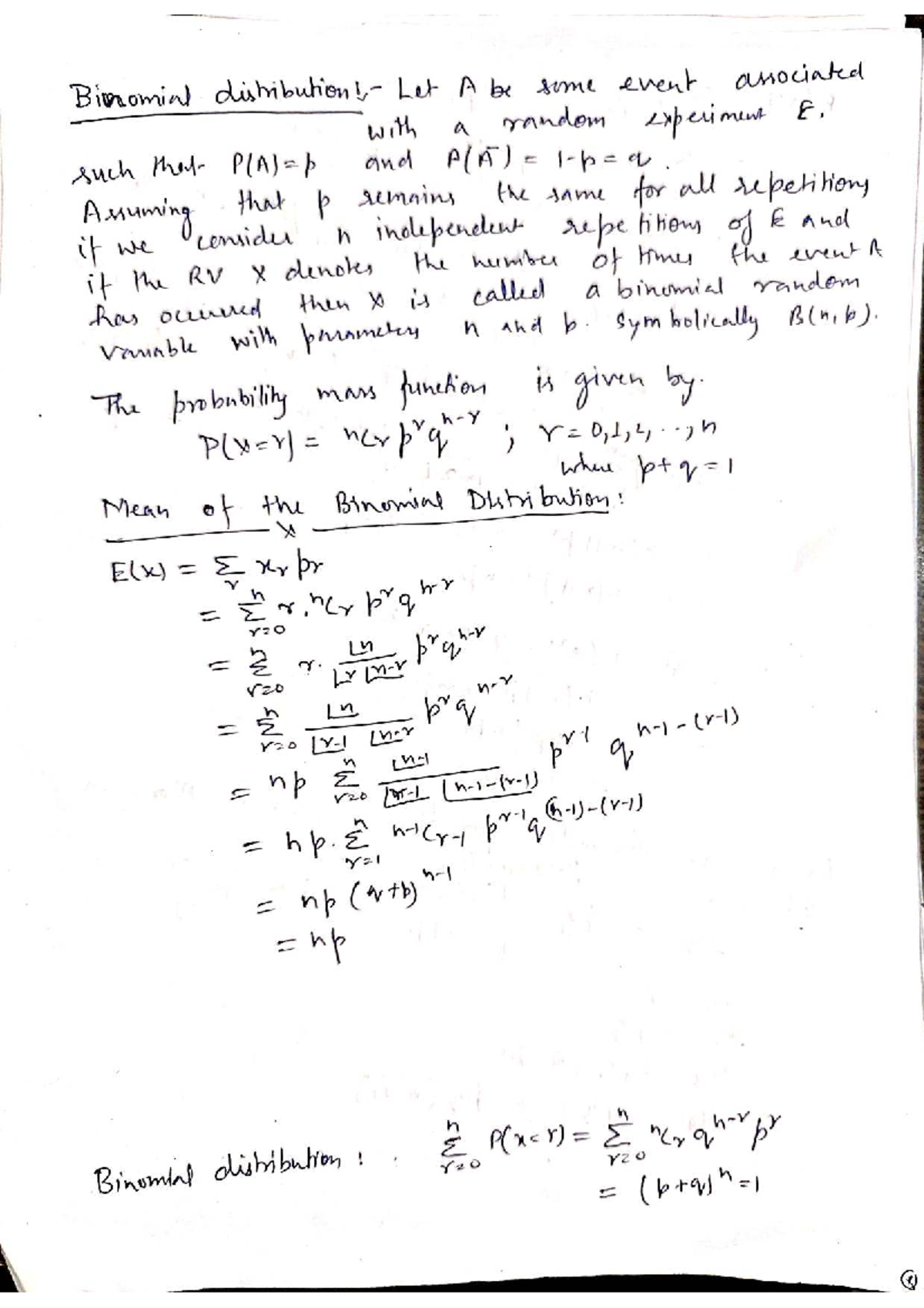 Binomial Distribution Notes - UNIT-2 - Studocu