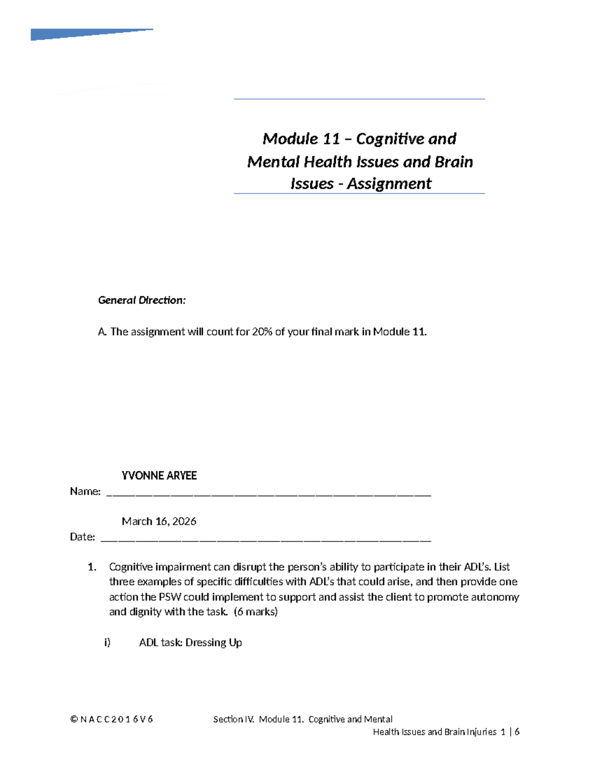 Module 11 Assignment: Cognitive & Mental Health Issues Overview - Studocu