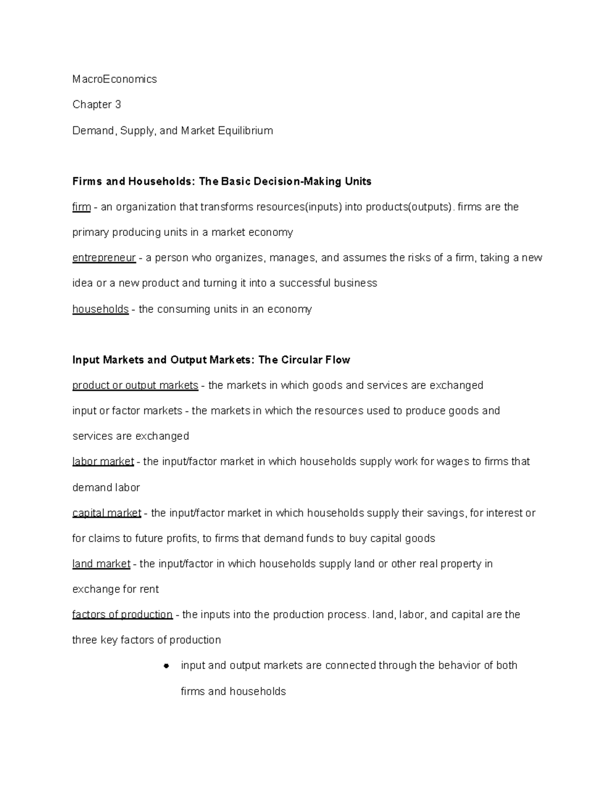 Macroeconomics Notes: Chapter 3 - Demand, Supply & Market Equilibrium ...