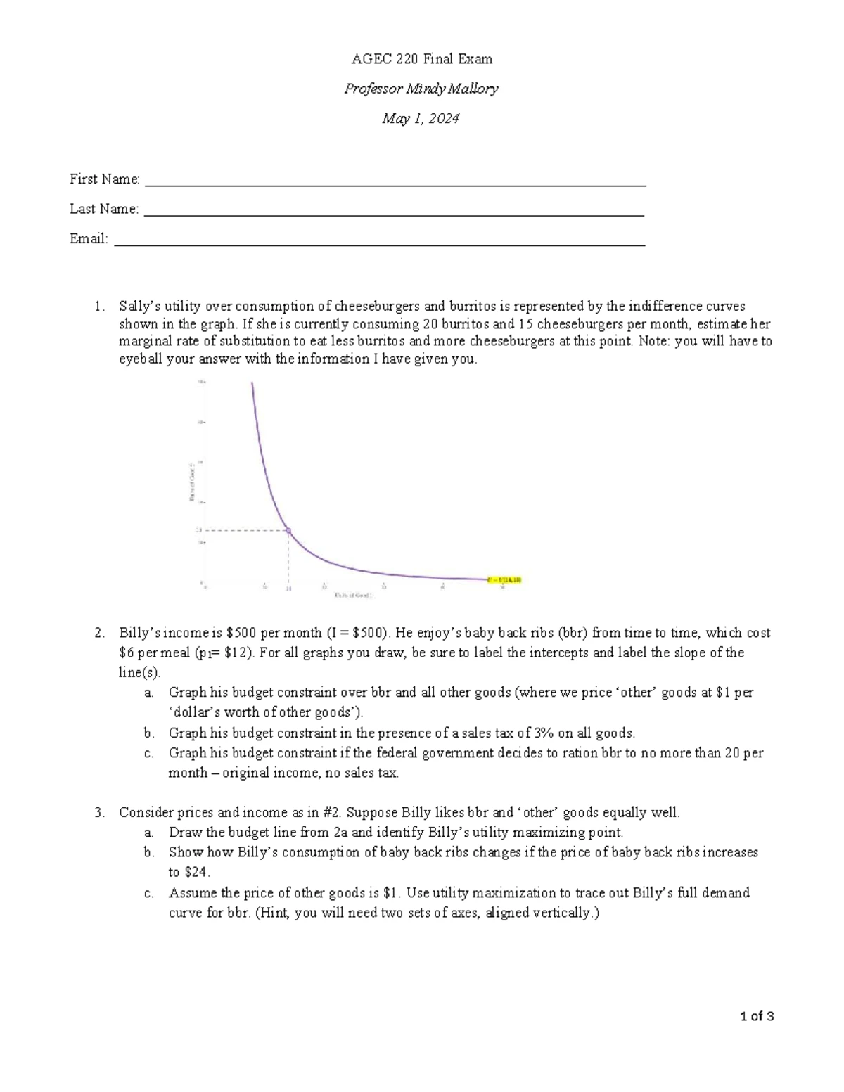 AGEC 220 Midterm II Exam Questions and Calculations Guide - AGEC 220 ...