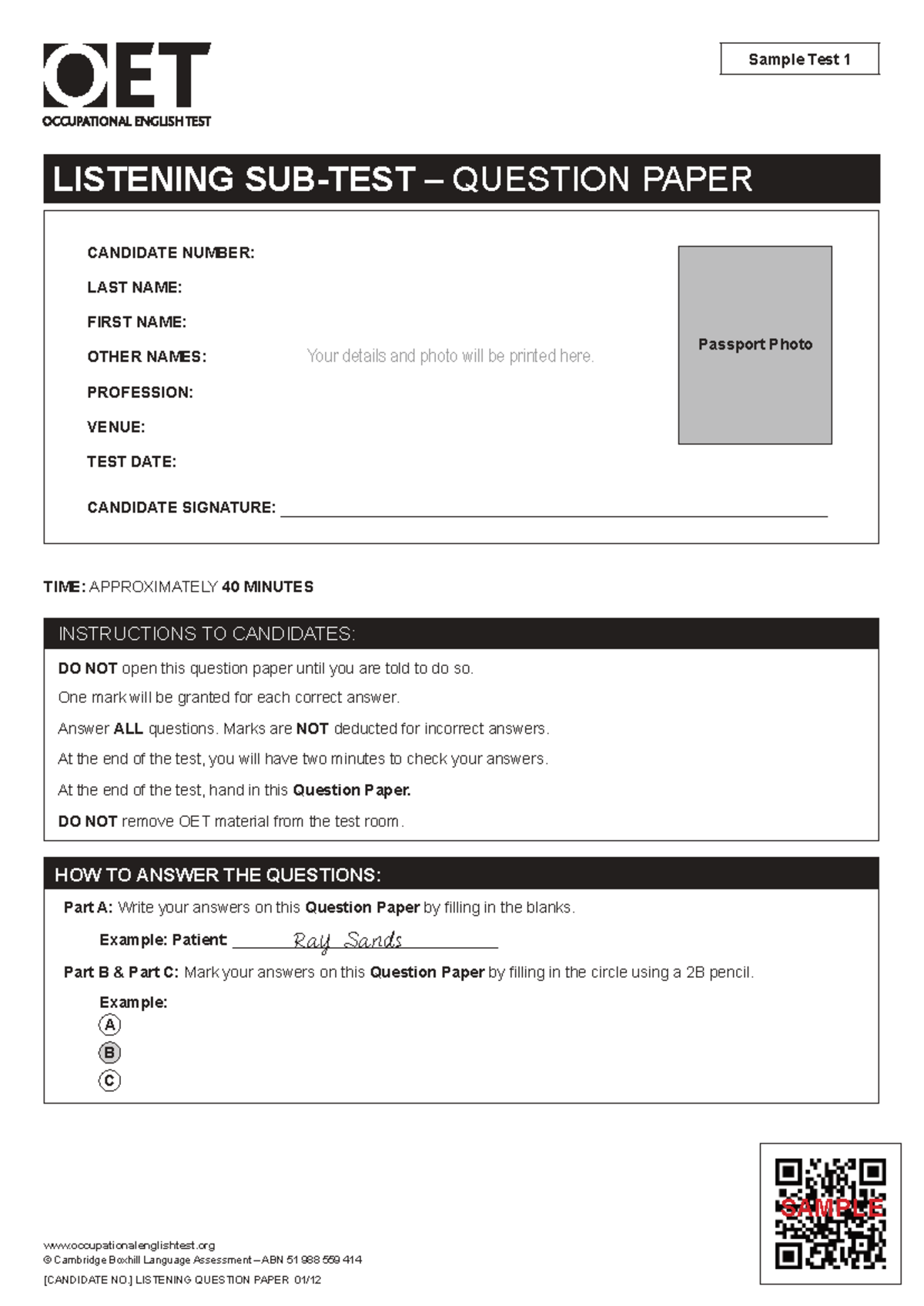 Listening Sample Test 1: OET Practice Question Paper - Studocu