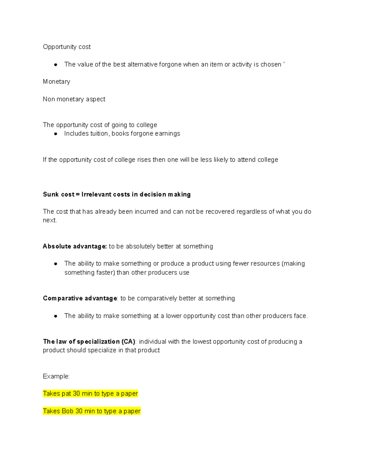ECON 101: Chapter 2 - Notes on Opportunity Cost & Comparative Advantage ...