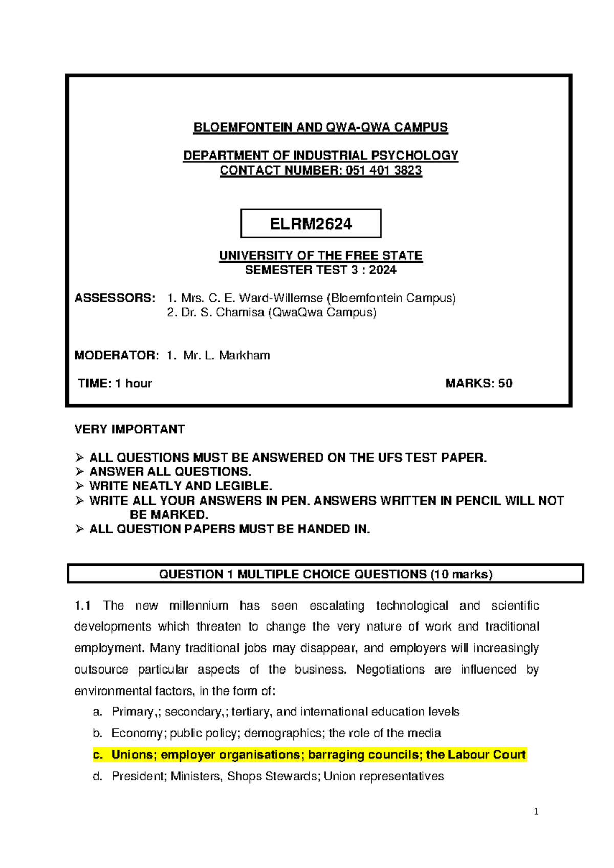 ELRM2624 Semester Test 3 2024 MEMO Analysis and Notes - Studocu