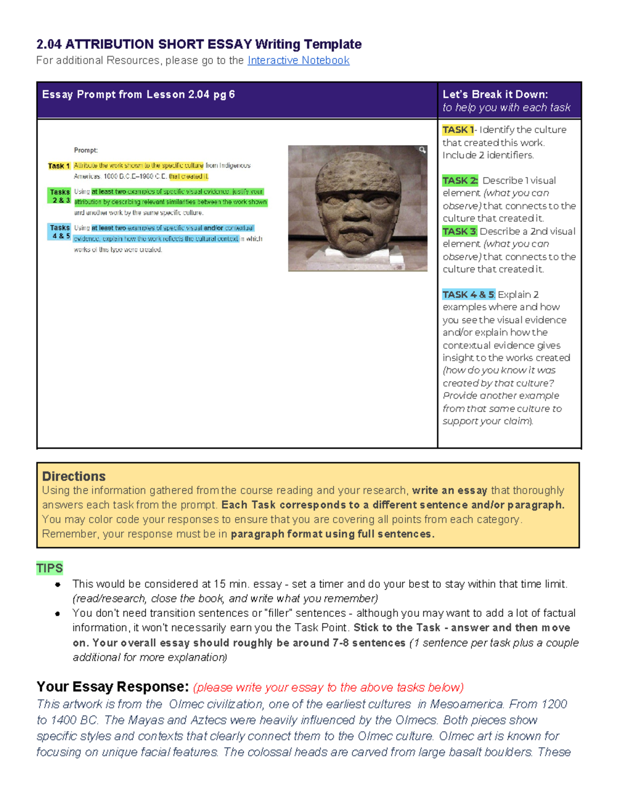 2.04 Essay - 2 ATTRIBUTION SHORT ESSAY Writing Template For additional ...