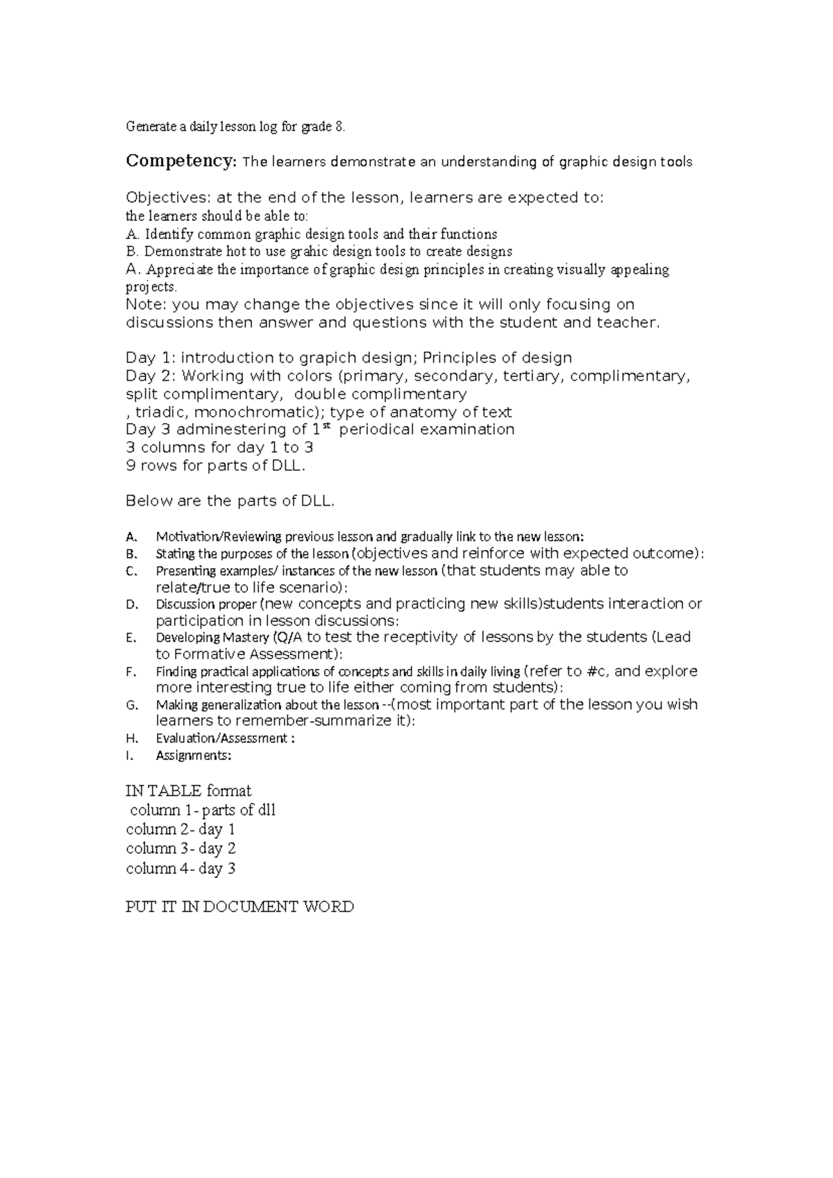 Daily Lesson Log (DLL) for Grade 8: Graphic Design Principles - Studocu