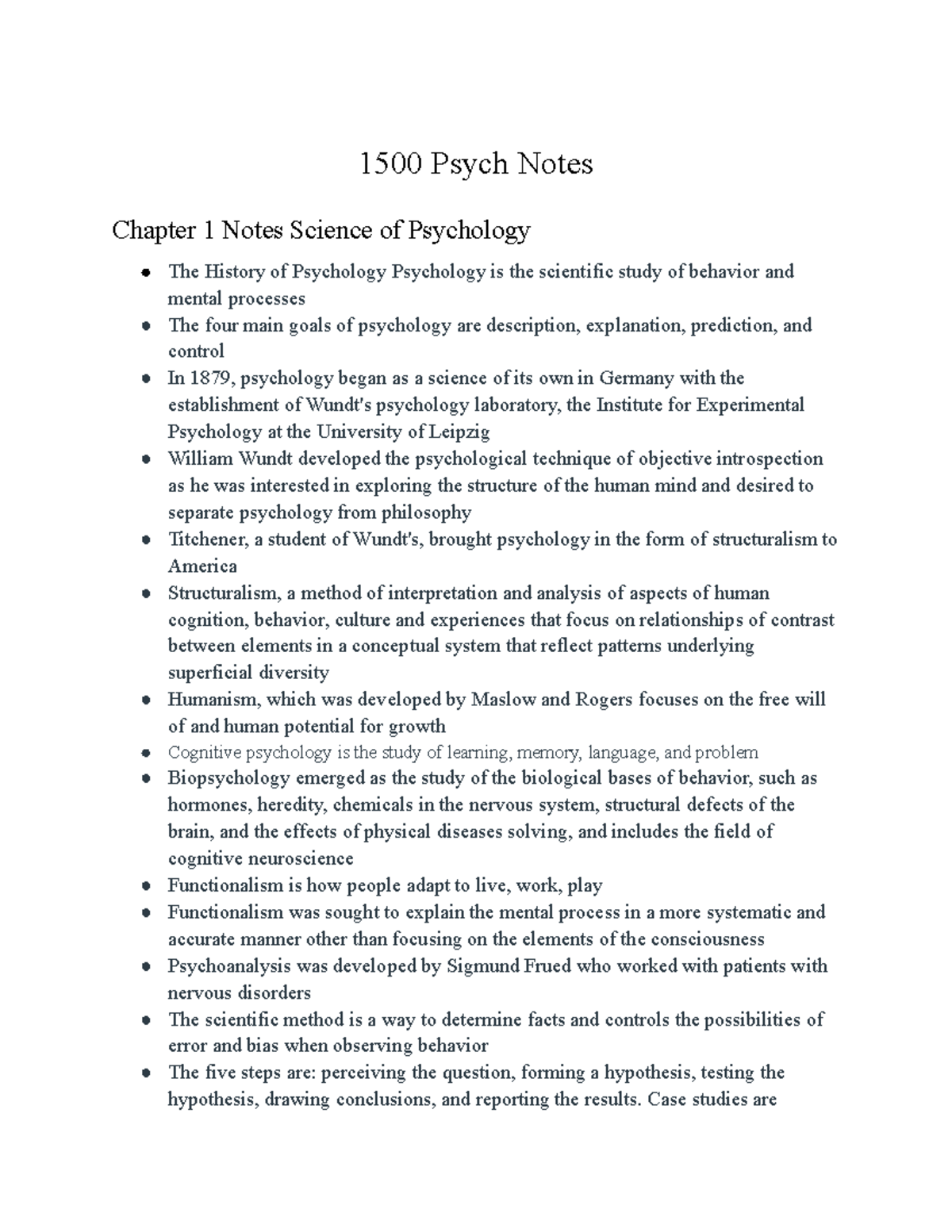 Psych 101: Chapter 1 - Science of Psychology Overview Notes - Studocu