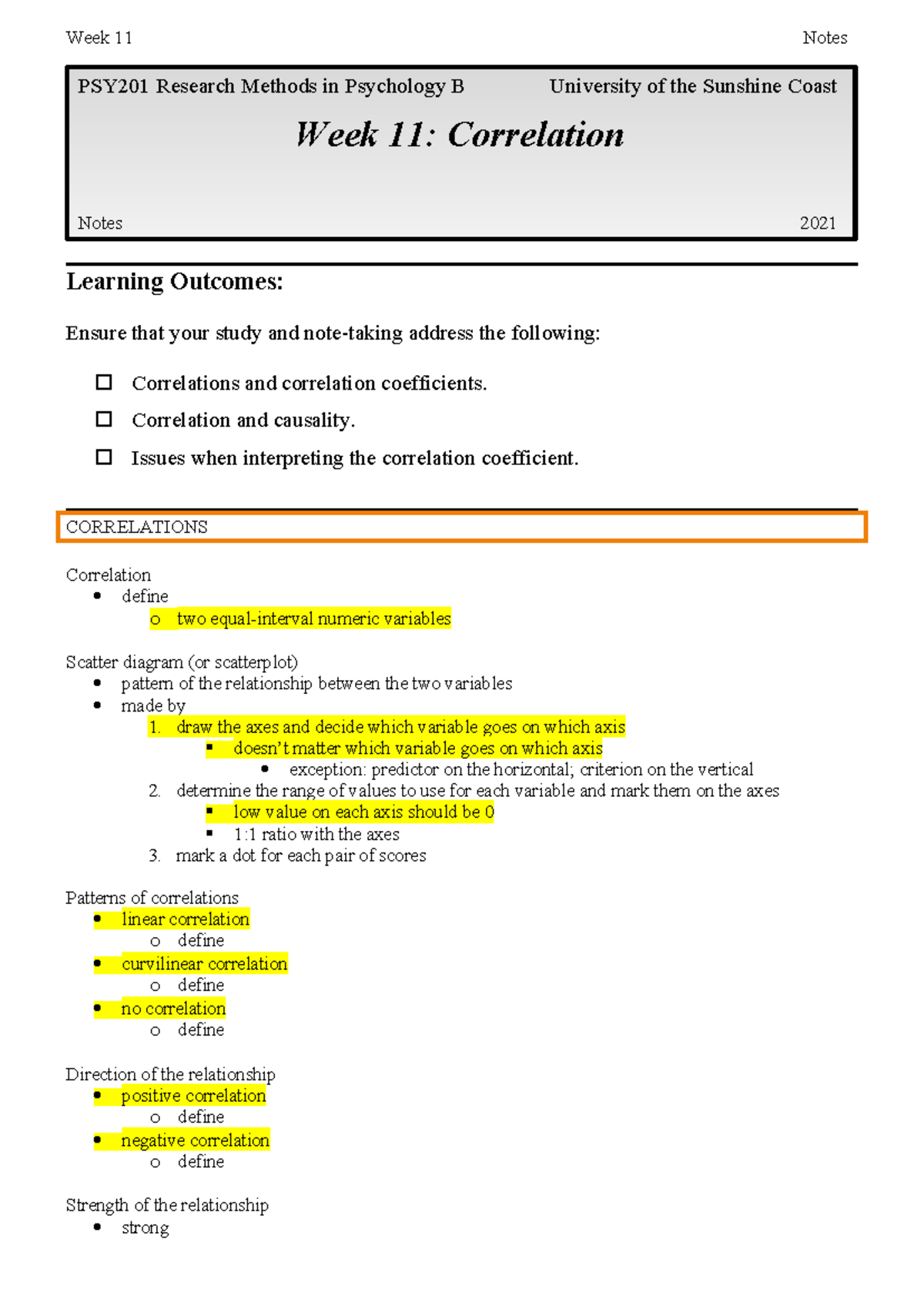 PSY201 Week 11 Notes: Understanding Correlation in Research Methods ...