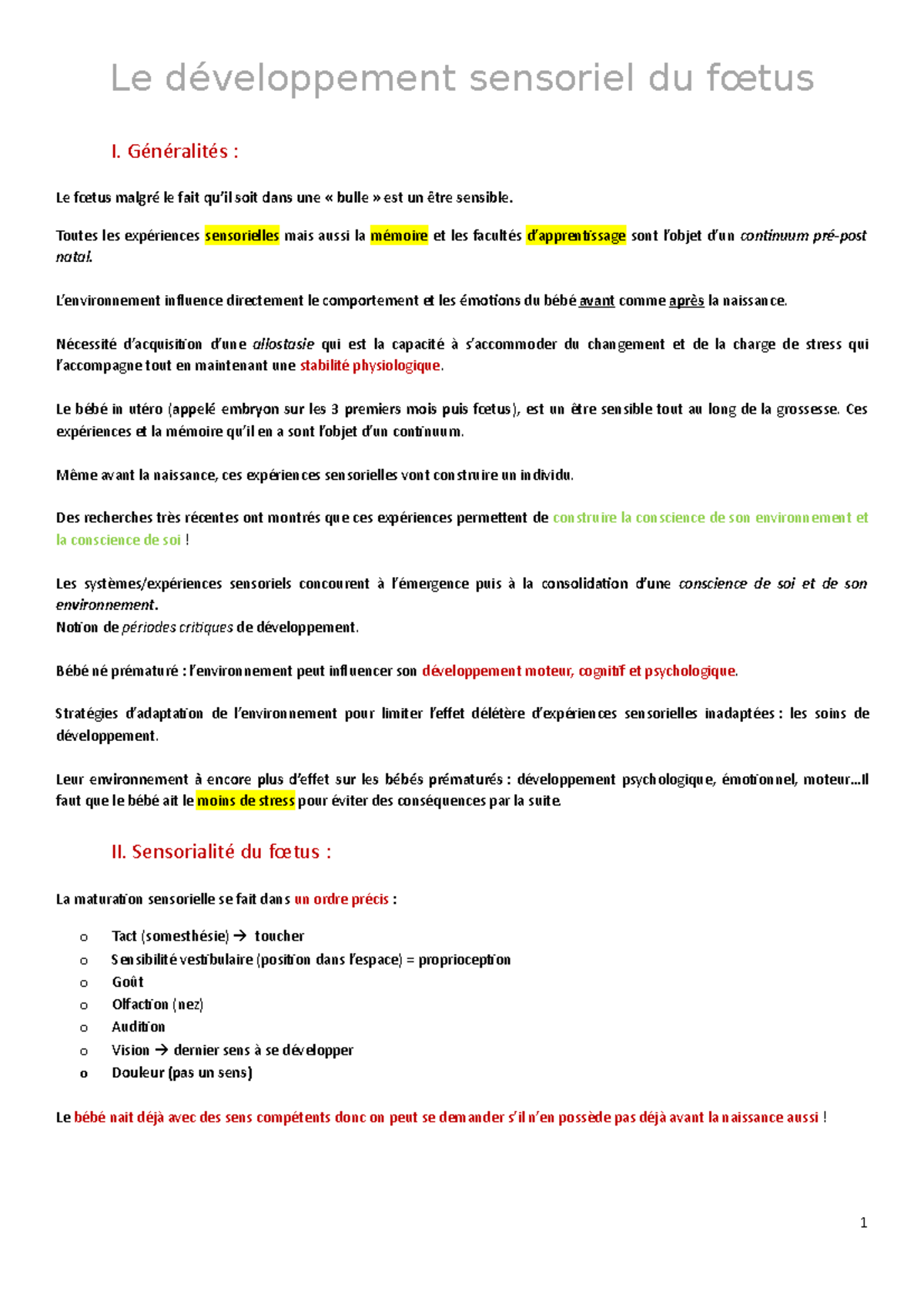 2 Le D veloppement Sensoriel Du Foetus Le D veloppement Sensoriel Du 
