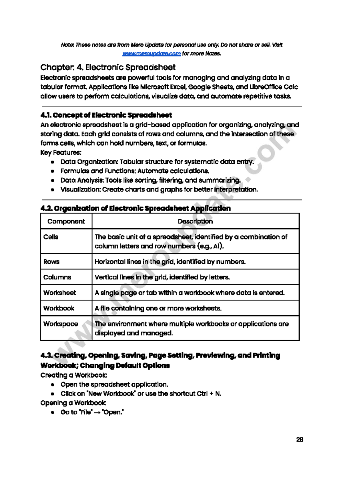 Chapter 4 Notes: Electronic Spreadsheet Concepts and Applications - Studocu