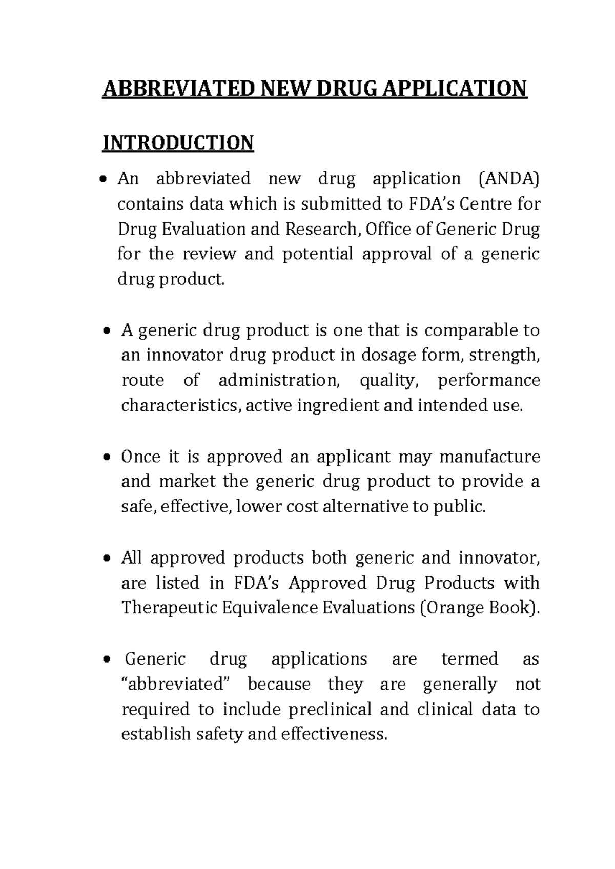 Anda - This document is about abbreviated new drug application ...