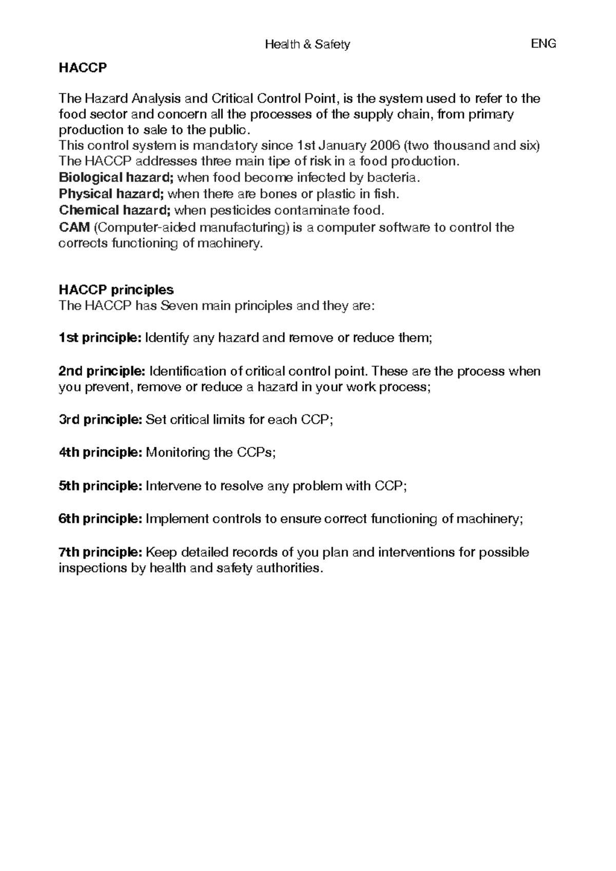 HACCP Overview for Food Safety in English: Key Principles and Hazards ...