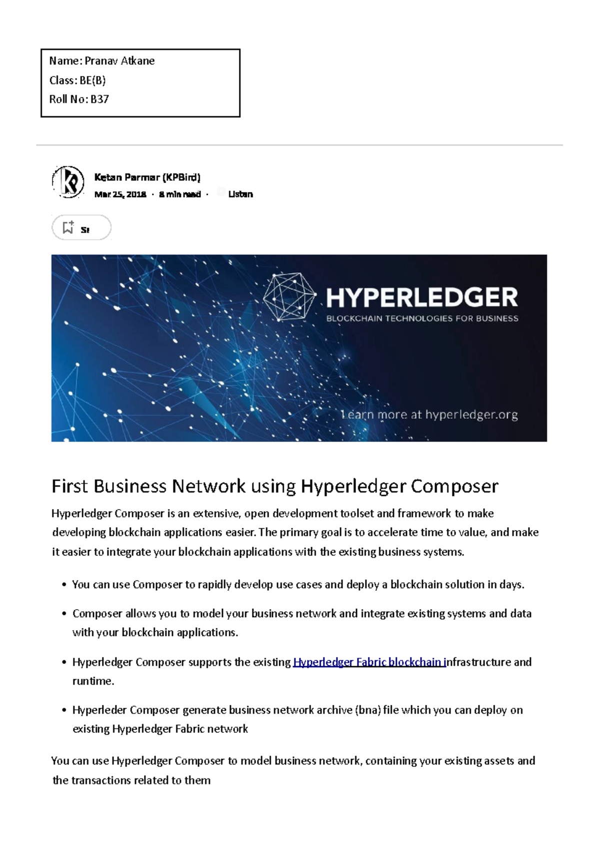 Hyperledger Assignments 5 - First Business Network using Hyperledger ...