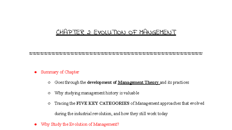 CHAPTER 2: EVOLUTION OF MANAGEMENT Summary & Key Insights - Studocu