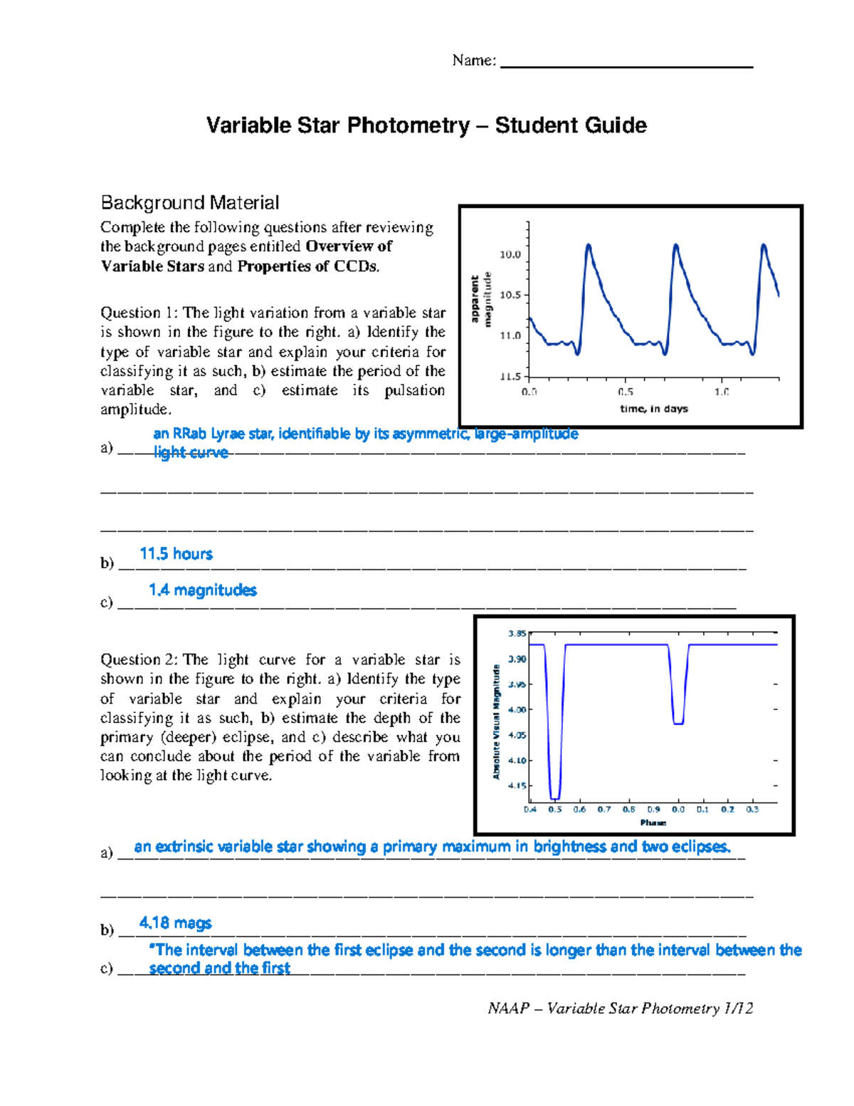 Lesson 6 Lab: Variable Star Photometry (NAAP) Guide - Studocu