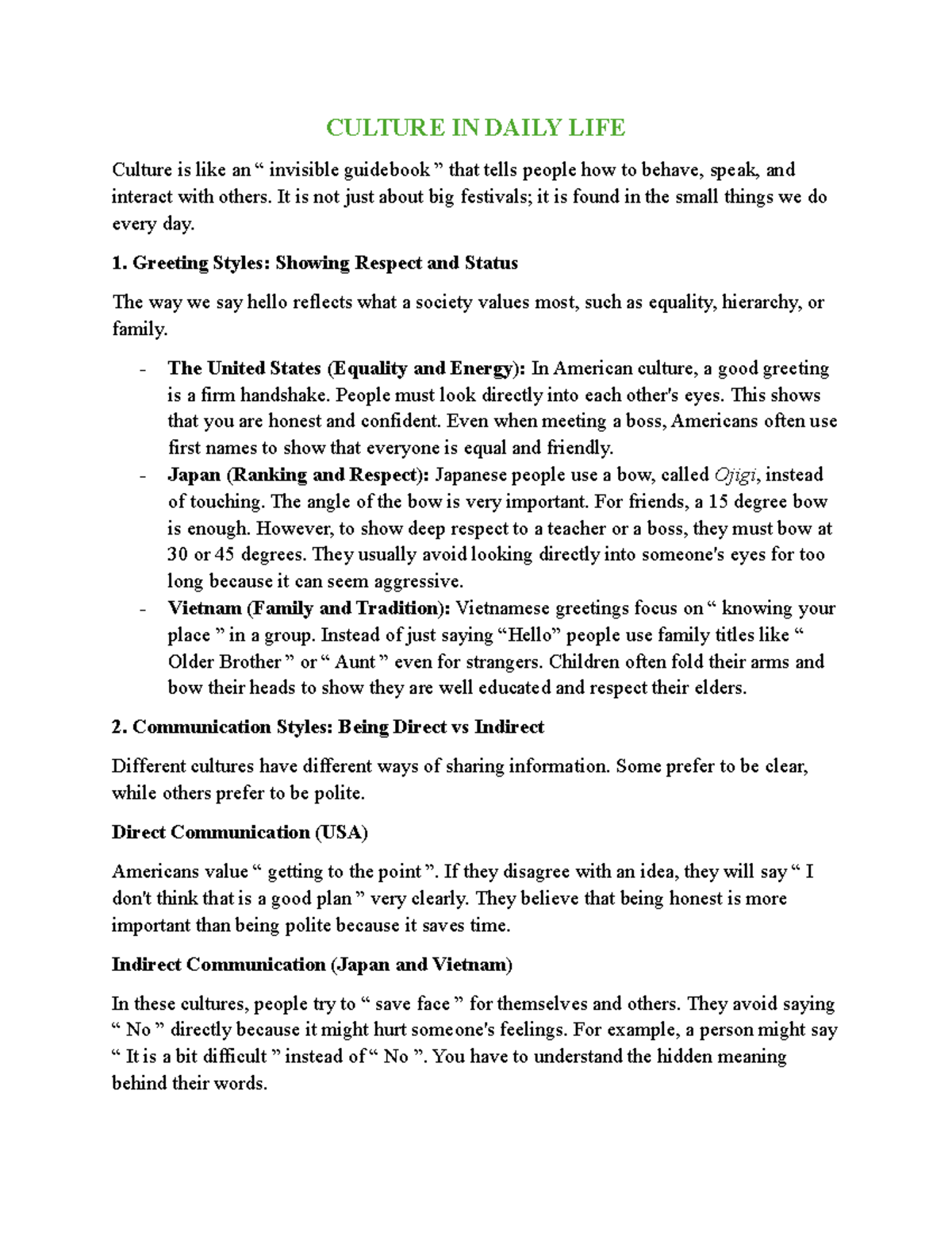 CULTURE IN DAILY LIFE: Understanding Greetings & Communication Styles ...