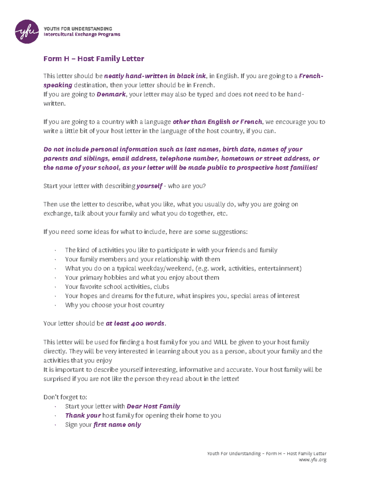 Host Family Letters 40 Heartwarming Welcome Letter Templates (Word)