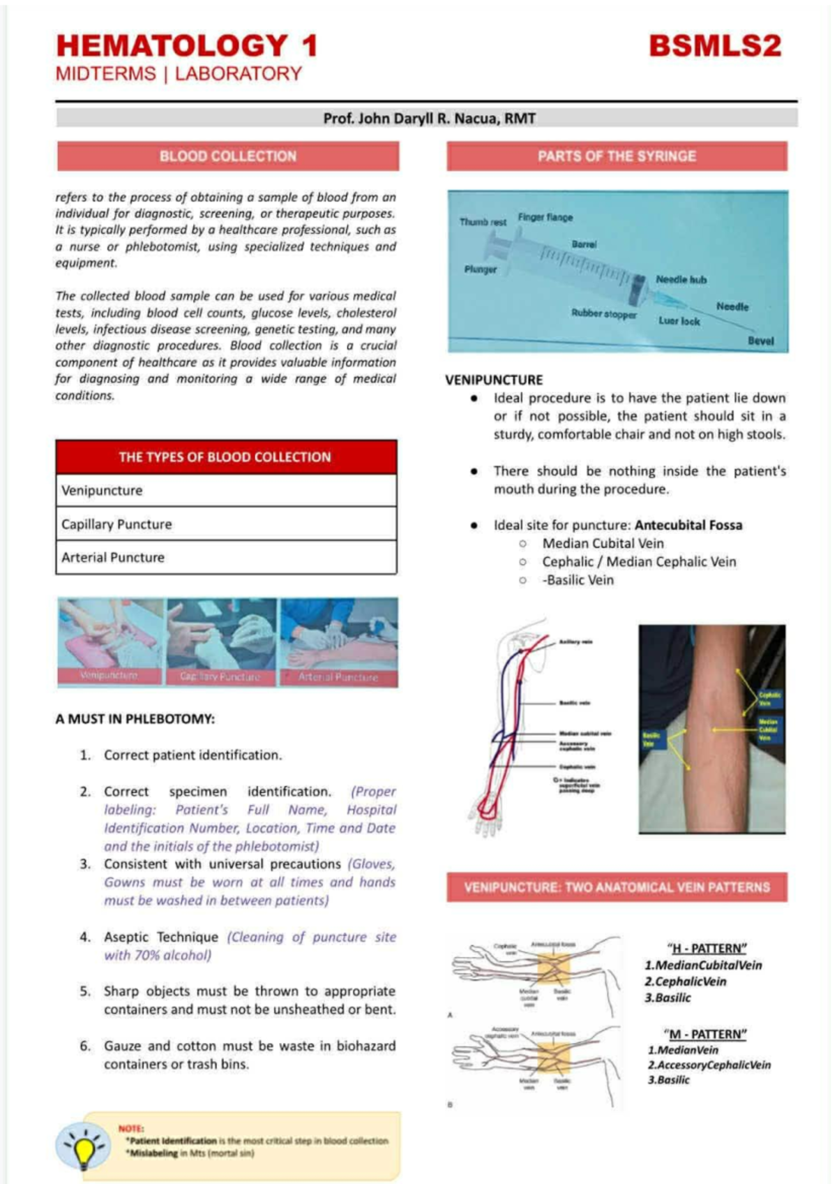 HEMATOLOGY 1 BSMLS2 MIDTERM LAB NOTES ON BLOOD COLLECTION TECHNIQUES ...