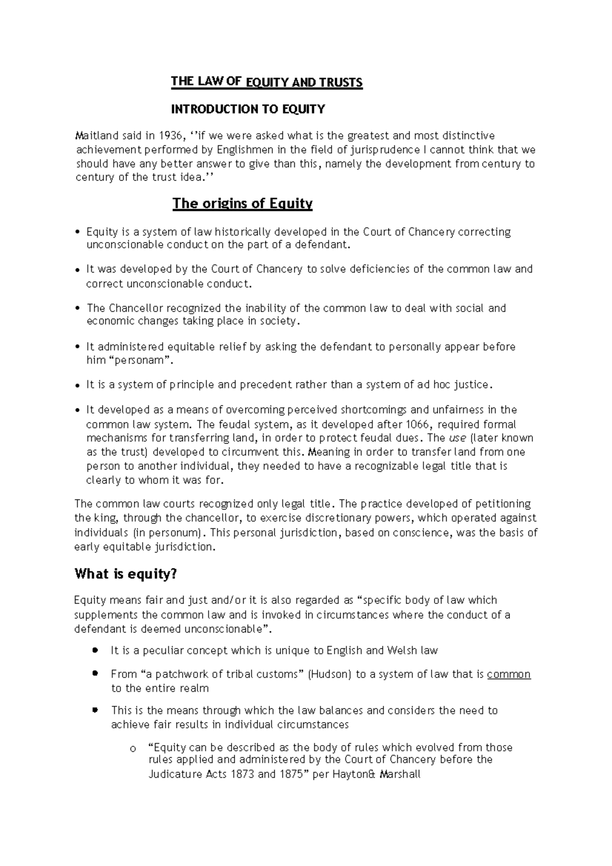 Equity and Trusts Lecture Notes: Key Concepts and Maxims Explained ...
