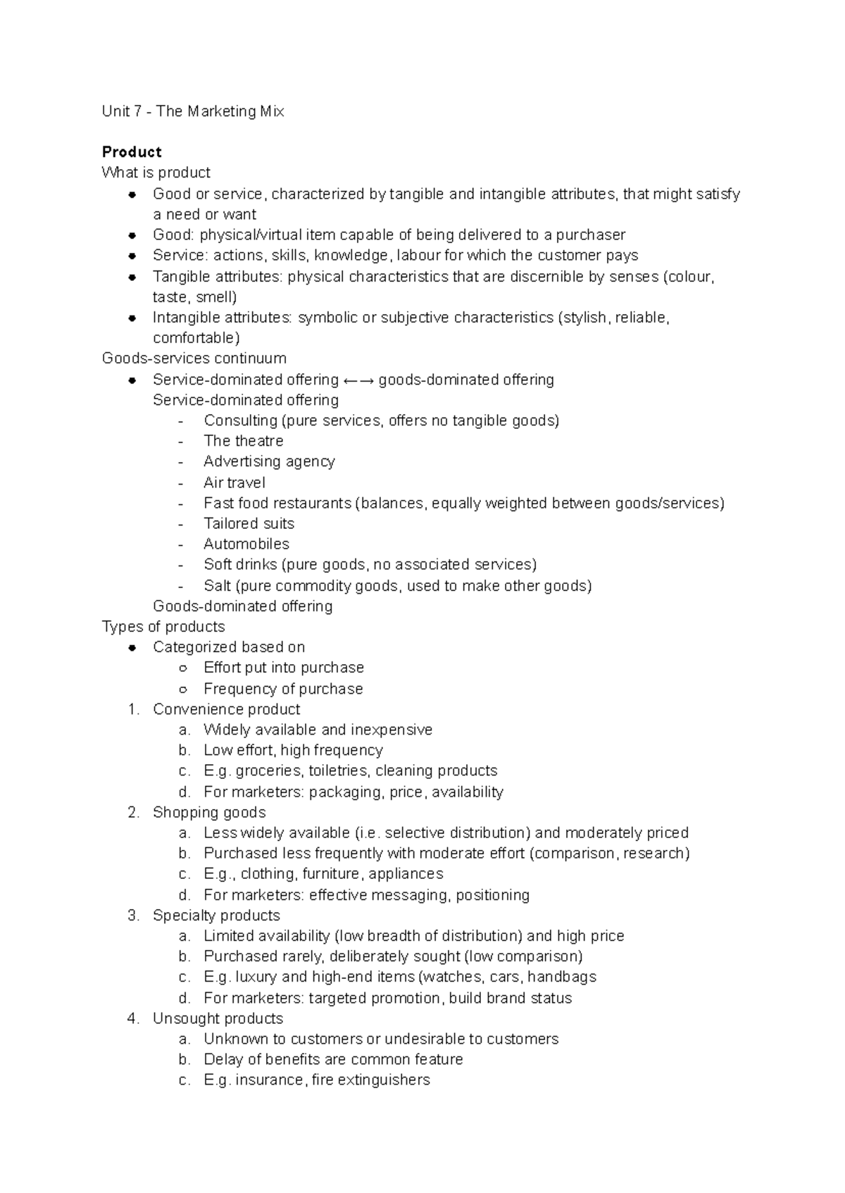 MOS 101 Lecture notes - Final exam on the marketing mix and consumer ...