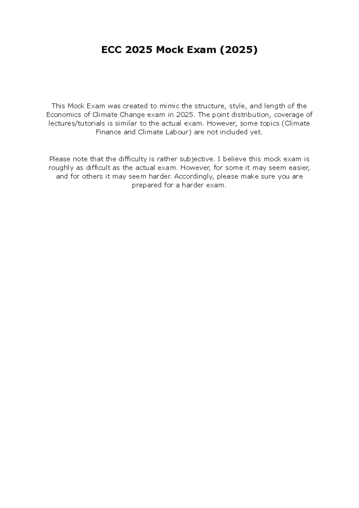 ECC 2025 Mock Exam with Answers: Economics of Climate Change - Studeersnel