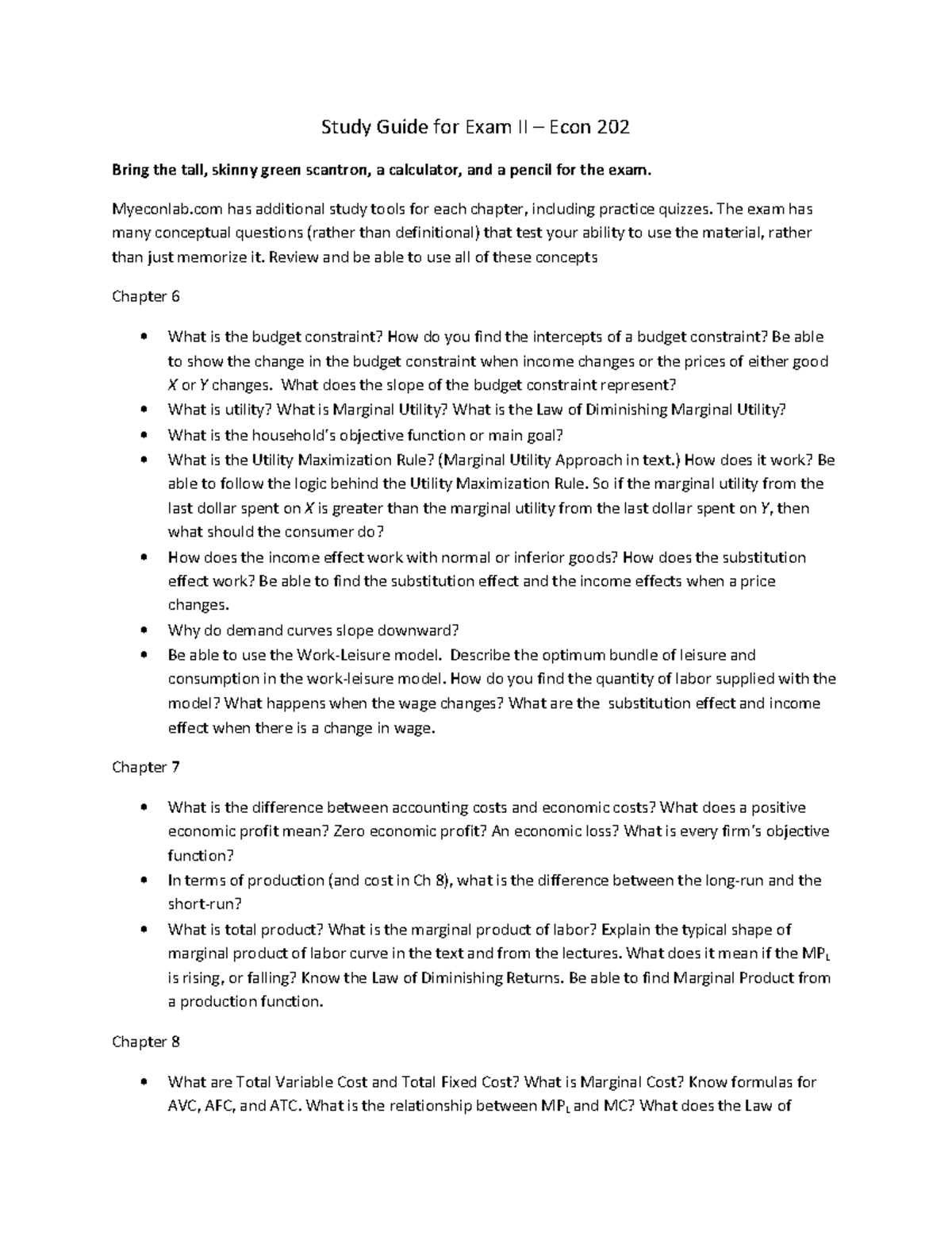 Econ 202 Study Guide for Exam II: Key Concepts and Topics - Studocu