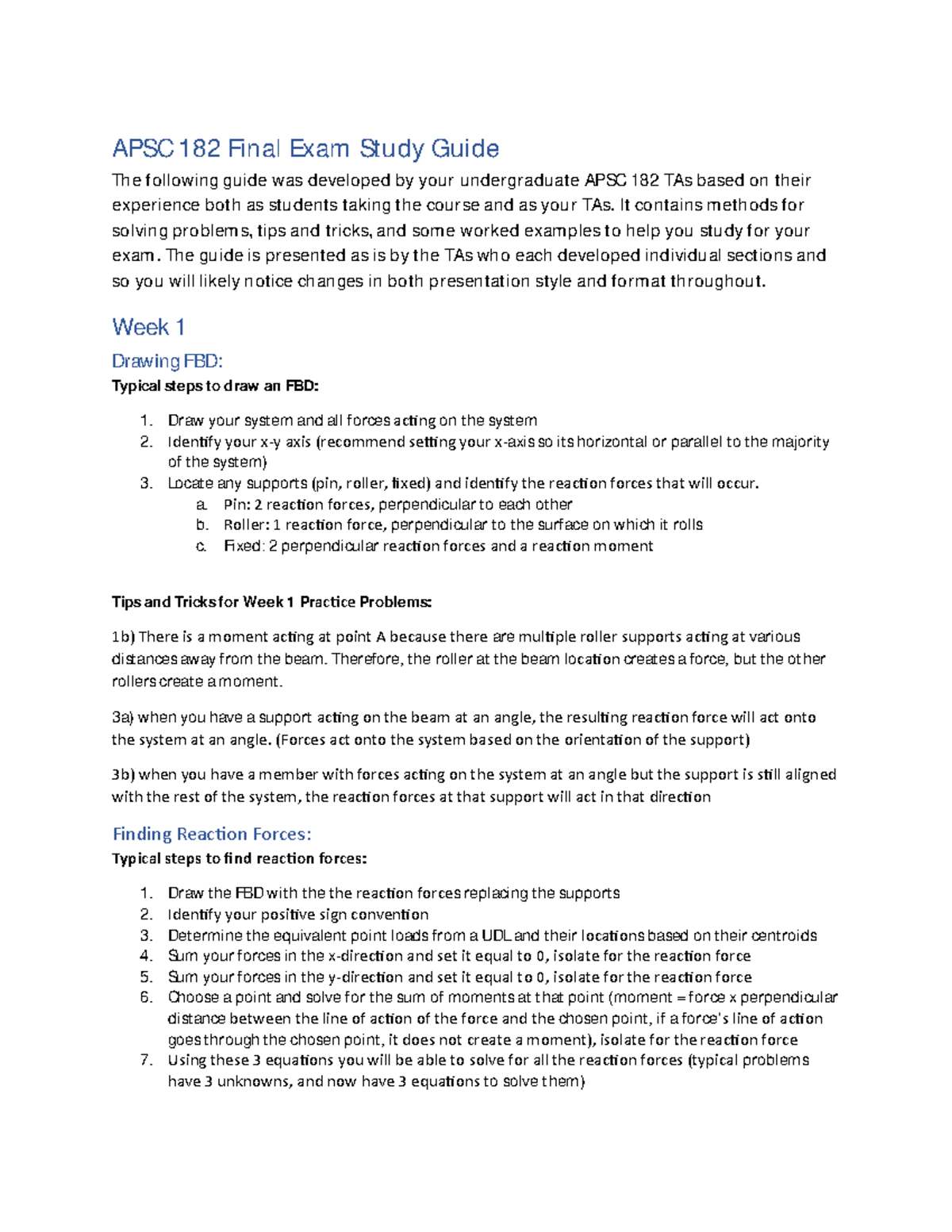 APSC 182 Final Exam Study Guide - APSC 182 Final Exam Study Guide The ...
