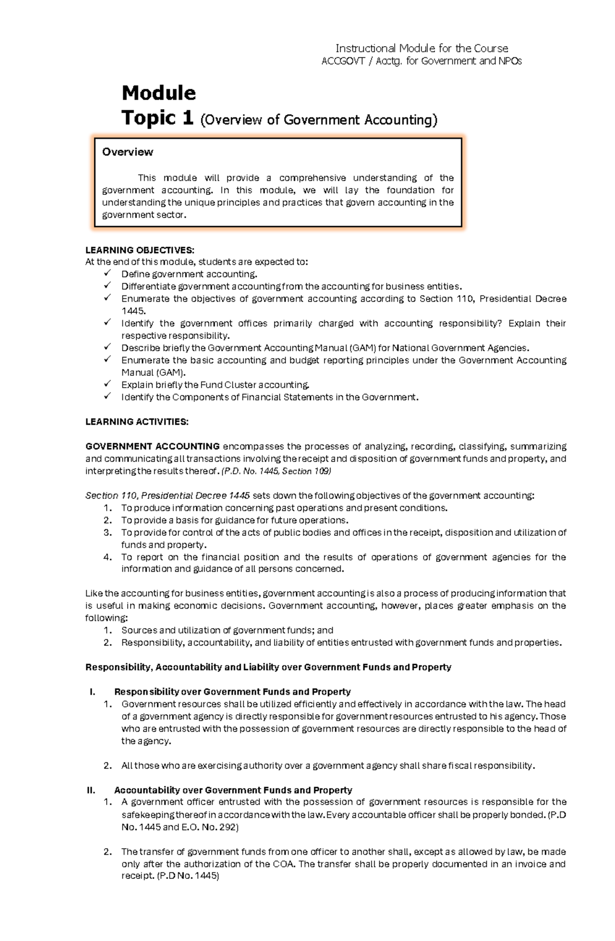 ACCGOVT Overview of Government Accounting: Key Concepts & Practices ...