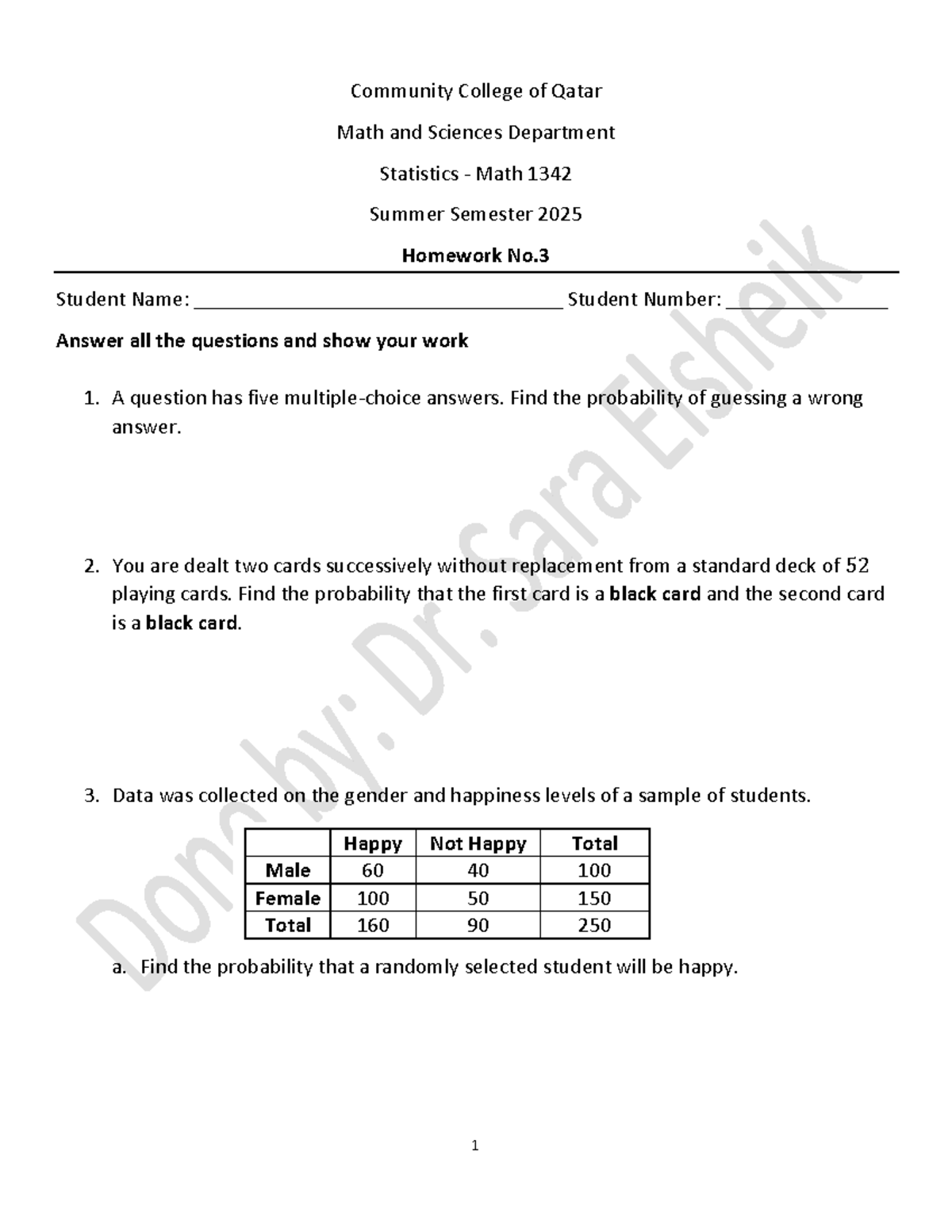 Math 1342 Summer 2025 Homework No. 3: Probability Questions - Studocu