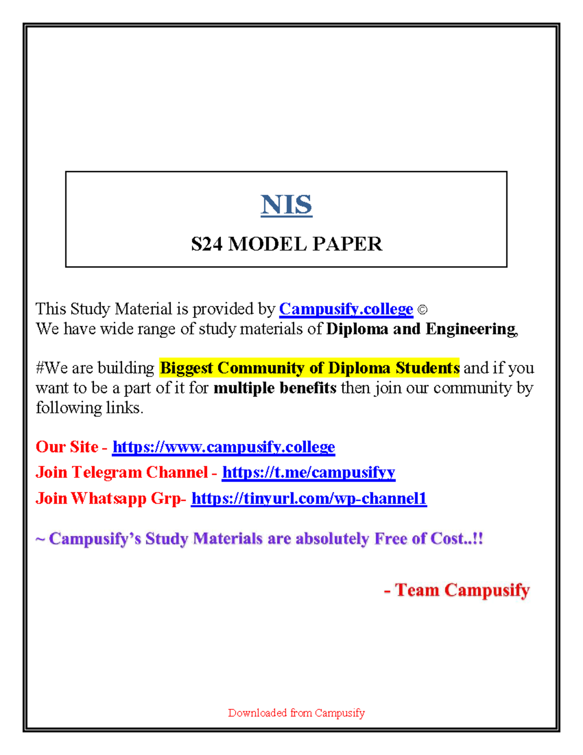 NIS S24 Summer 2024 Model Paper: Network & Information Security Exam ...